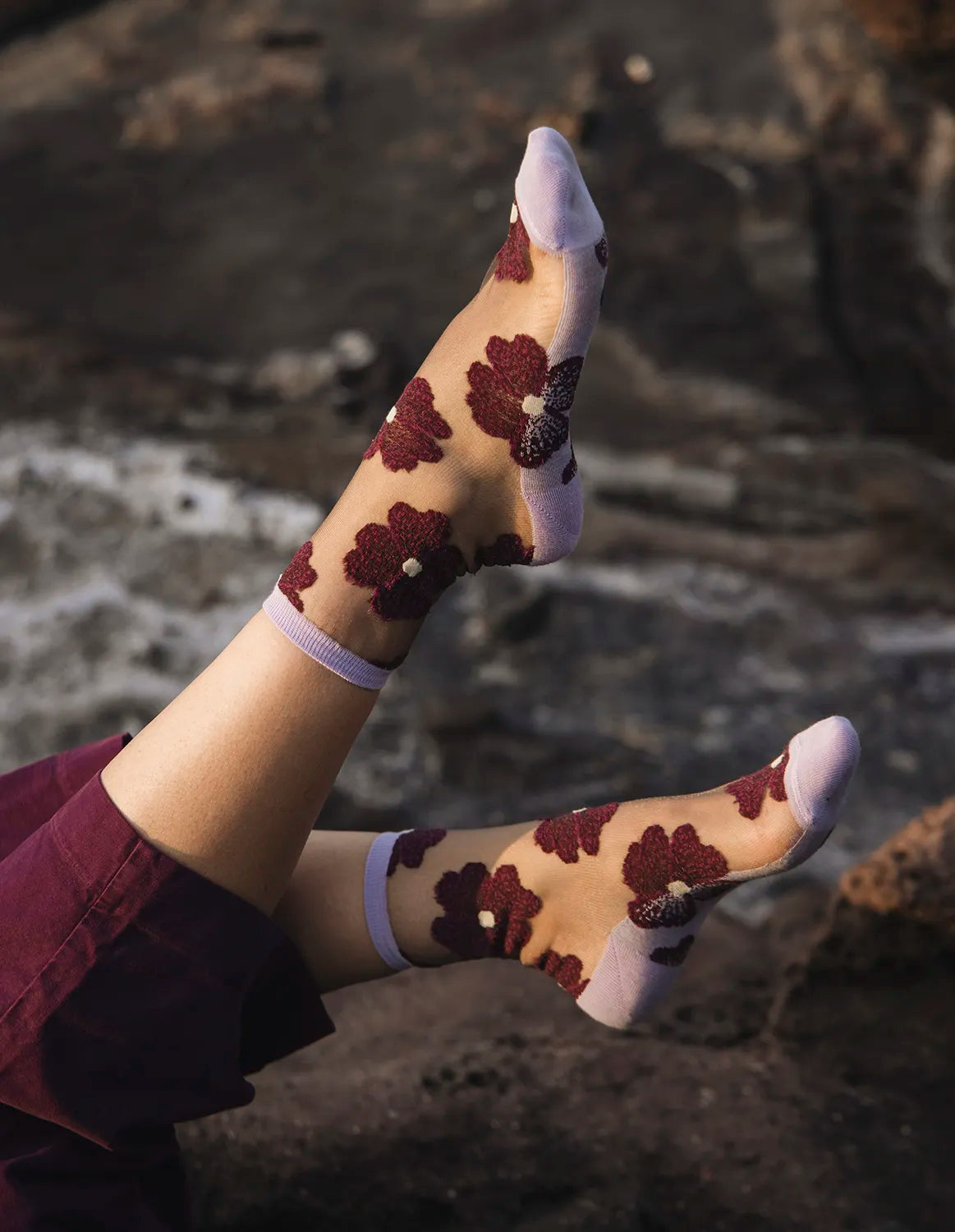 Sheer Floral Socks — Murano Silver