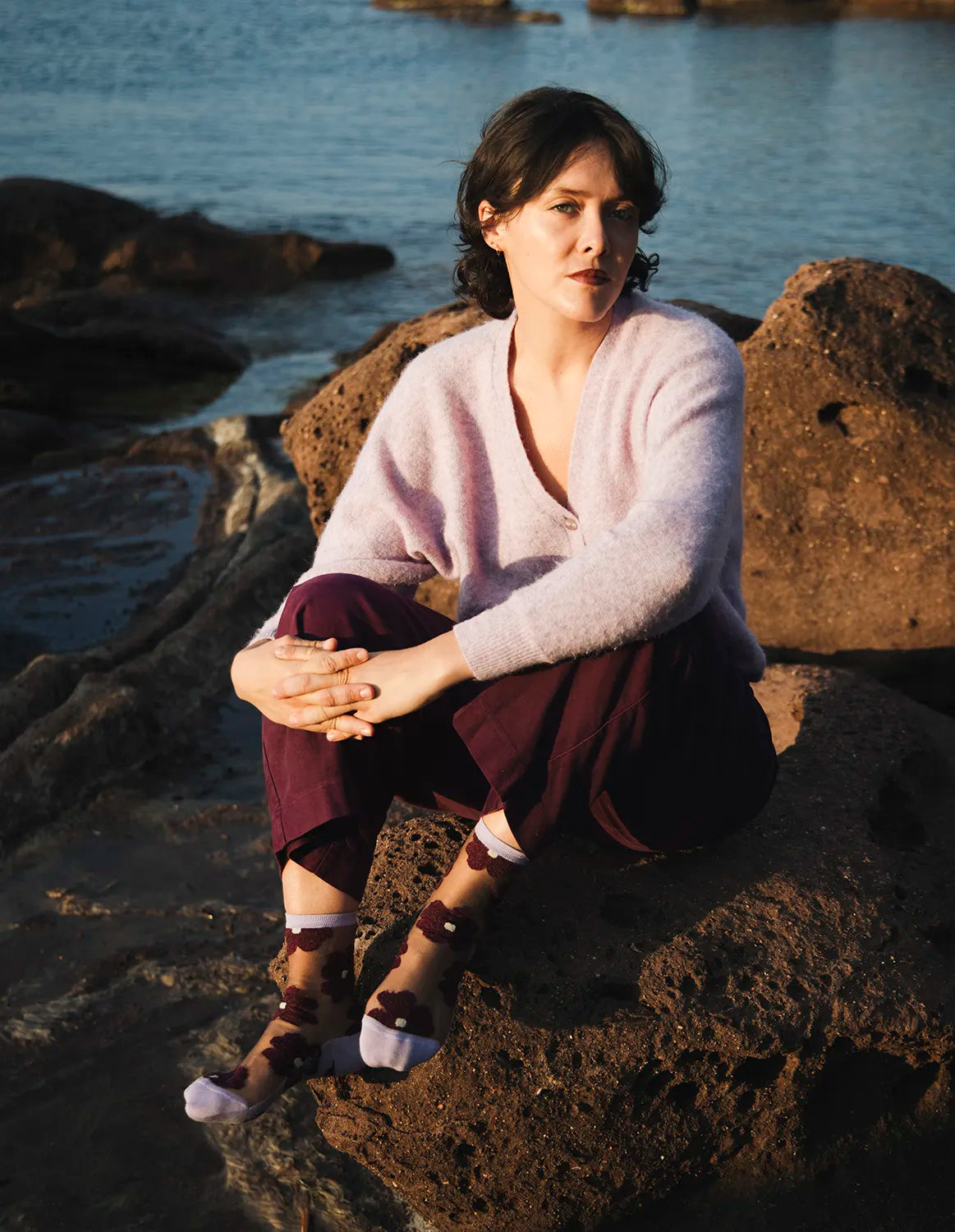 Sheer Floral Socks — Murano Purple