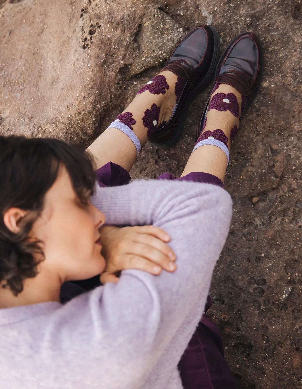 Sheer Floral Socks — Murano Purple