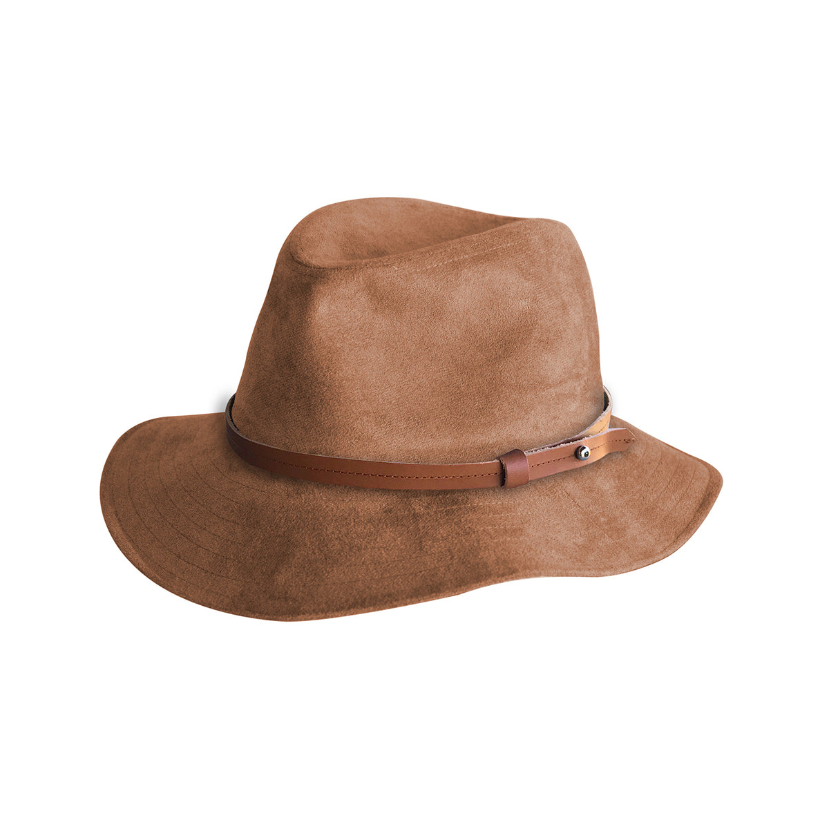 Stylish Tan Fedora Hat with suede Band The Blanco – White Vegan Suede Fedora Hat with Tan Trim for  main image 3