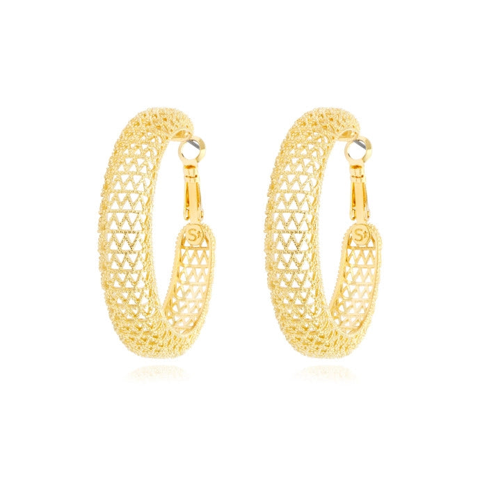 Large Betty Hoop Earrings In Chiseled Gold-Plated Metal - Gold