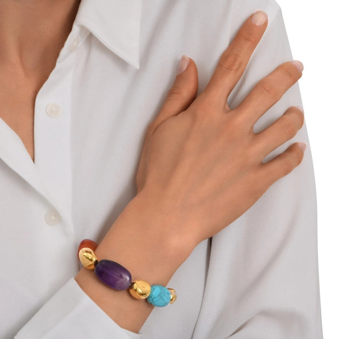Loulou adjustable bracelet in gold-plated metal and colored stones