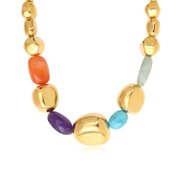 Loulou Adjustable Necklace in Gold-Plated Metal and Colored Stones - Multicolor