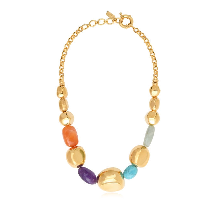 Loulou Adjustable Necklace in Gold-Plated Metal and Colored Stones - Multicolor