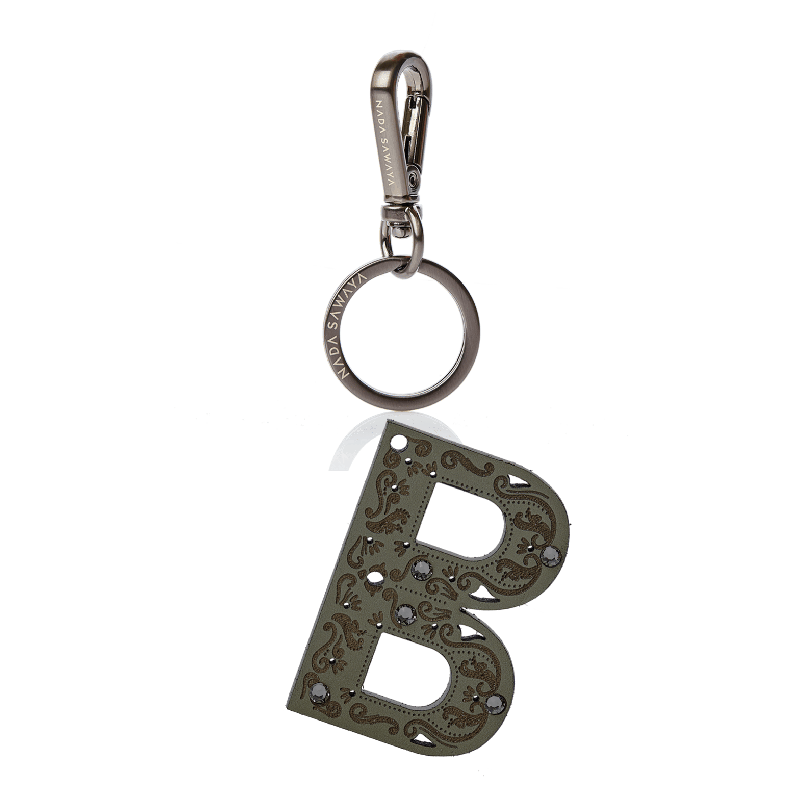 FL by NADA SAWAYA Bag Charm Large-B / Satin black nickel / Dark Taupe 1-Letter Laser Cut Leather Charm