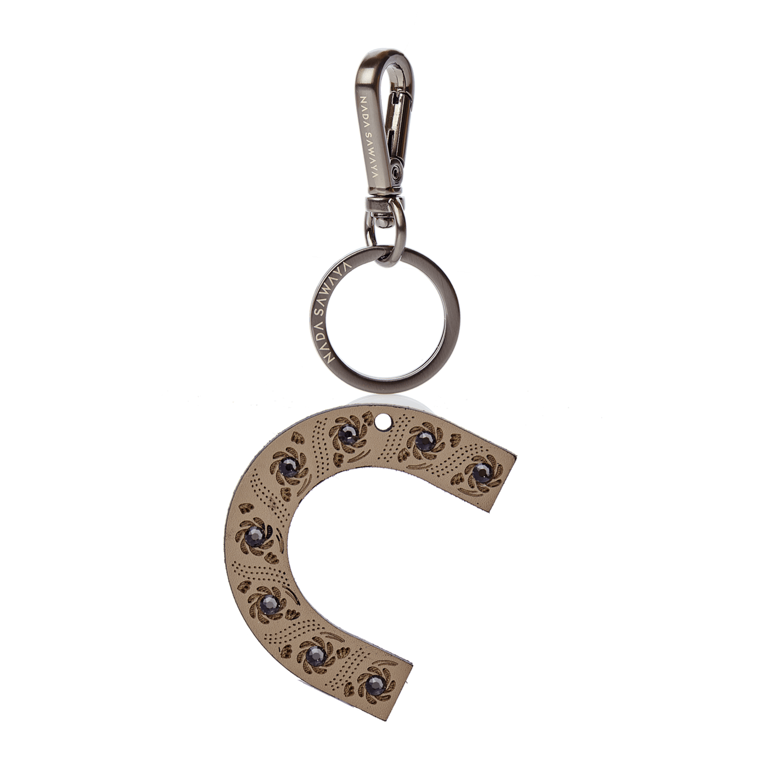 FL by NADA SAWAYA Bag Charm Large-C / Satin black nickel / Nude 1-Letter Laser Cut Leather Charm