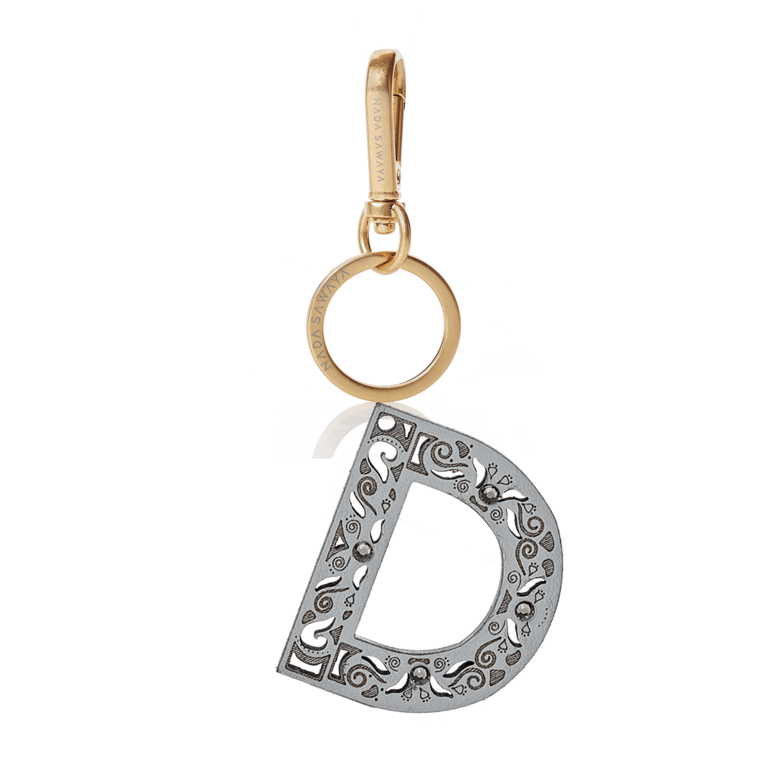 FL by NADA SAWAYA Bag Charm Large-D / Brass Gold / Light Blue 1-Letter Laser Cut Leather Charm
