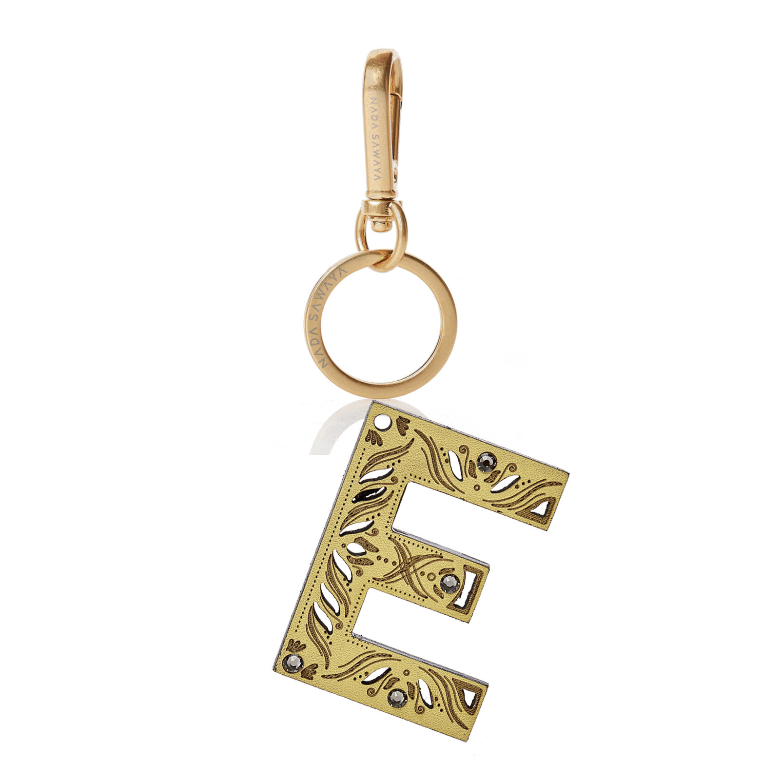 FL by NADA SAWAYA Bag Charm Large-E / Satin black nickel / Yellow 1-Letter Laser Cut Leather Charm