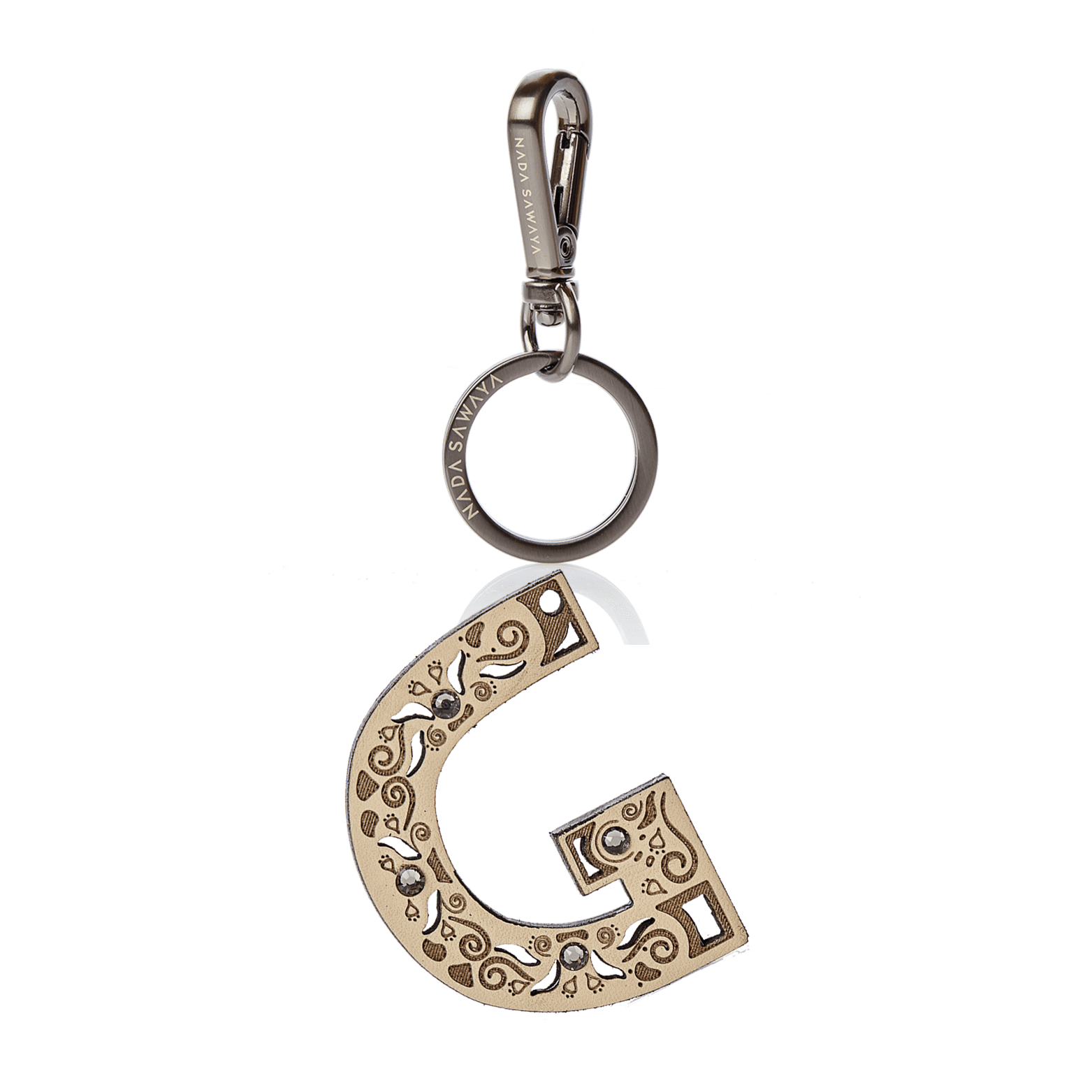 FL by NADA SAWAYA Bag Charm Large-G / Satin black nickel / Light Peach 1-Letter Laser Cut Leather Charm