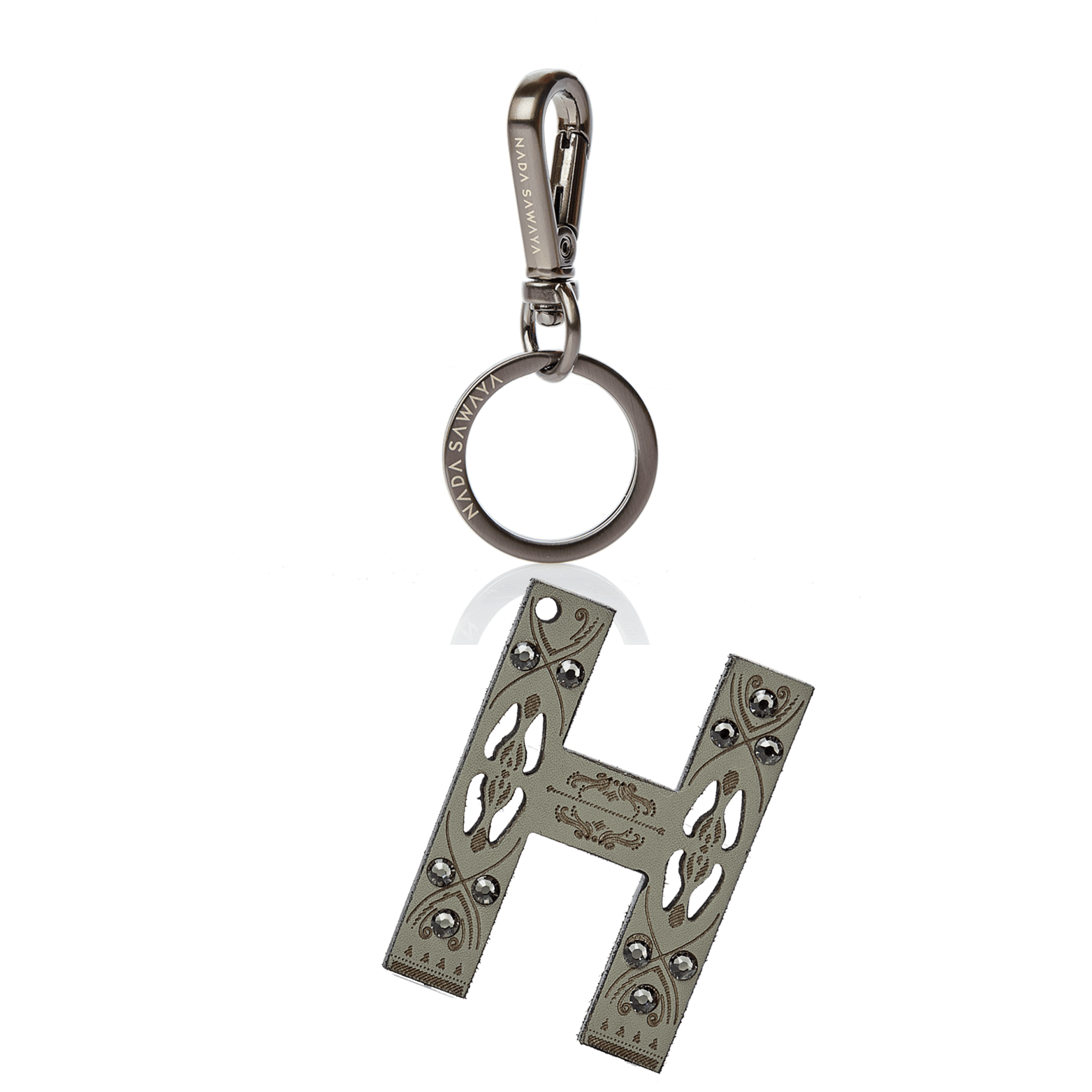 FL by NADA SAWAYA Bag Charm Large-H / Satin black nickel / Grey Green 1-Letter Laser Cut Leather Charm