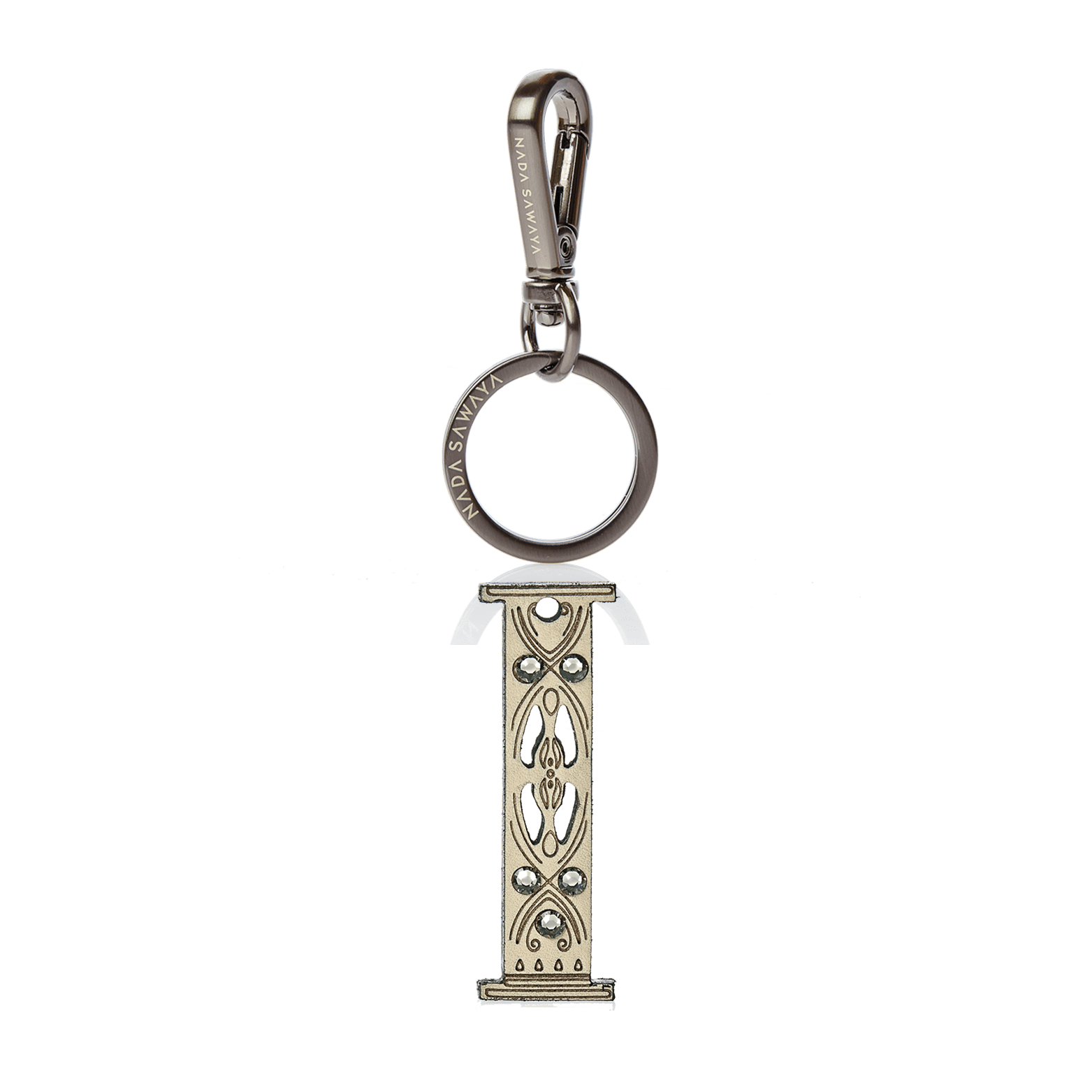 FL by NADA SAWAYA Bag Charm Large-I / Satin black nickel / Cream 1-Letter Laser Cut Leather Charm