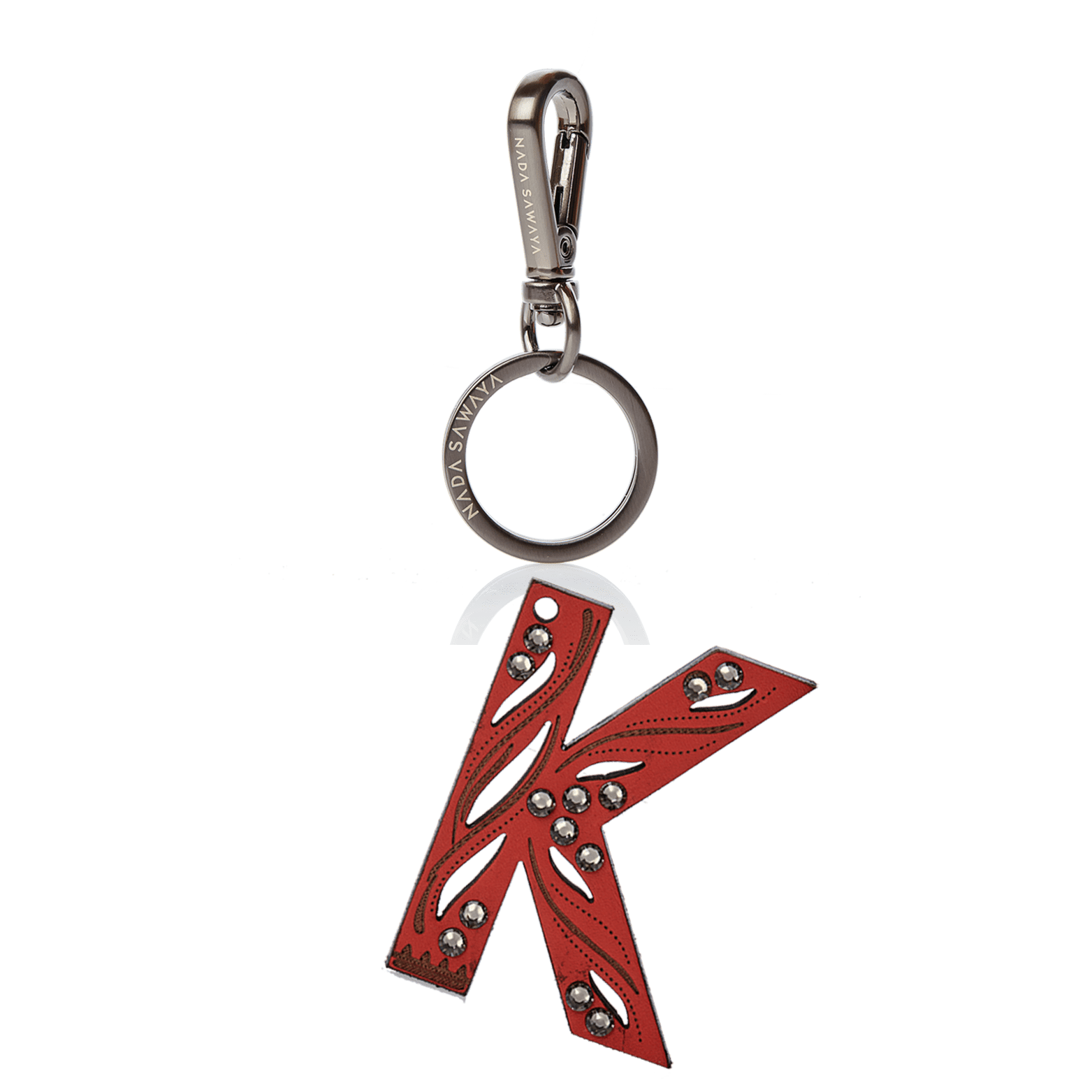 FL by NADA SAWAYA Bag Charm Large-K / Satin black nickel / Red 1-Letter Laser Cut Leather Charm