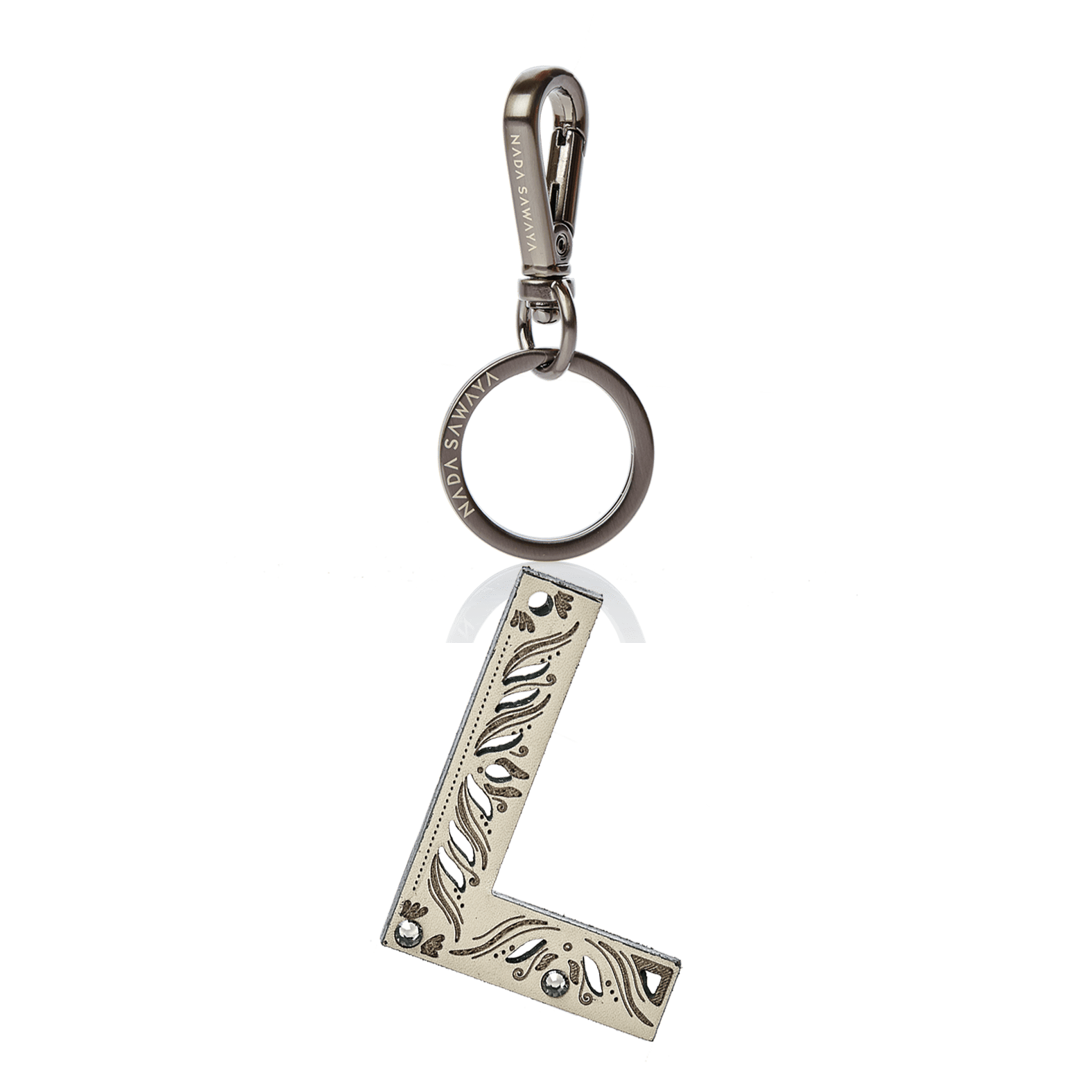 FL by NADA SAWAYA Bag Charm Large-L / Satin black nickel / Cream 1-Letter Laser Cut Leather Charm