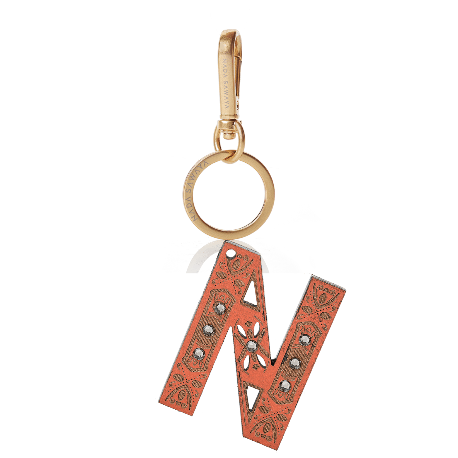 FL by NADA SAWAYA Bag Charm Large-N / Brass Gold / Coral 1-Letter Laser Cut Leather Charm