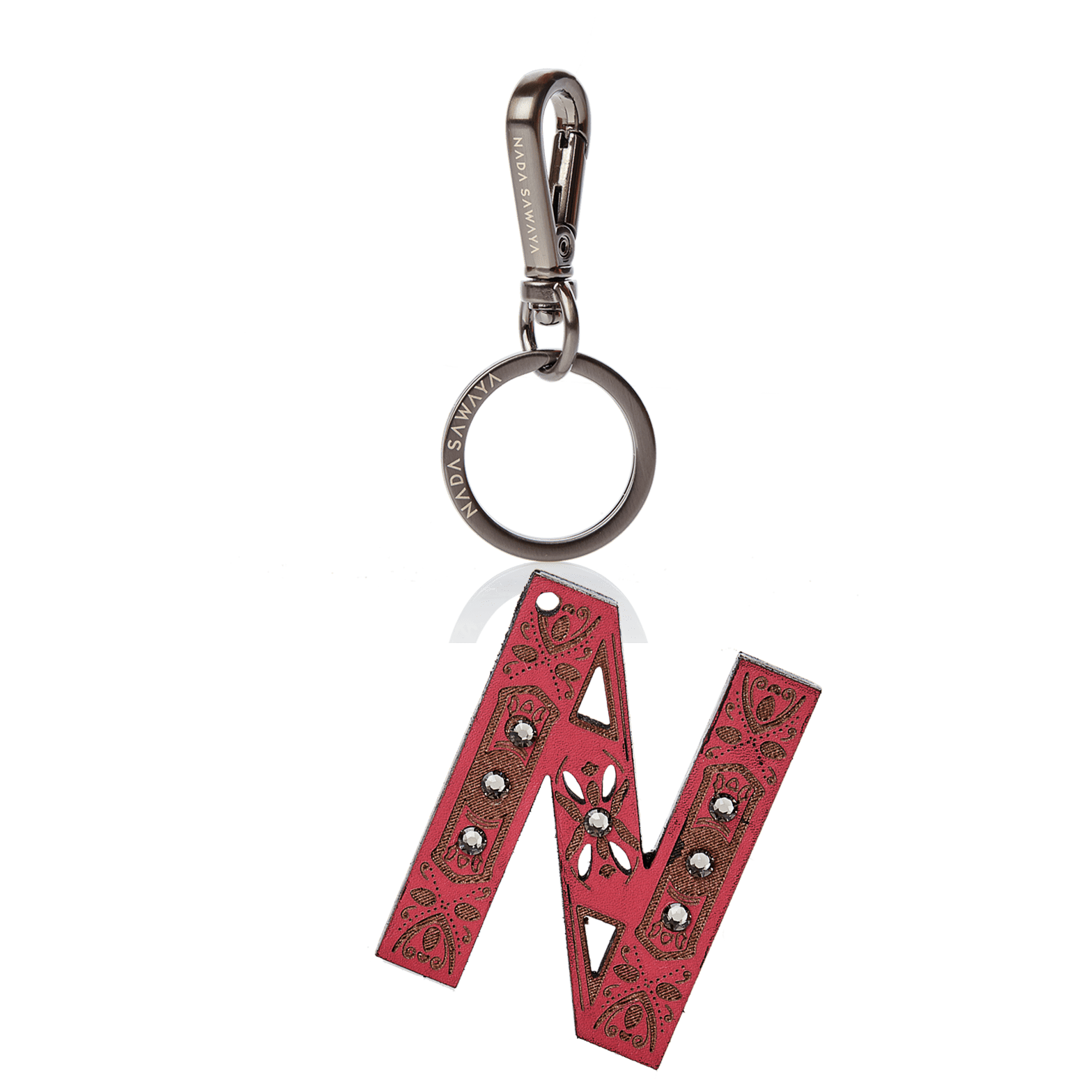 FL by NADA SAWAYA Bag Charm Large-N / Satin black nickel / Pink 1-Letter Laser Cut Leather Charm