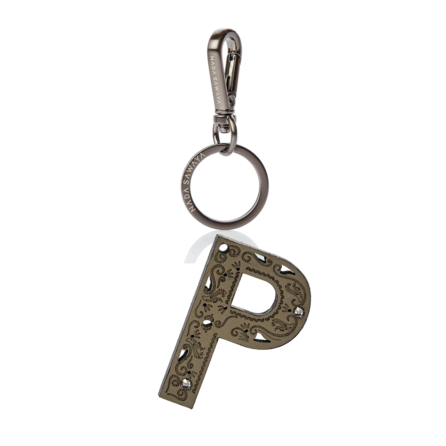 FL by NADA SAWAYA Bag Charm Large-P / Satin black nickel / Taupe 1-Letter Laser Cut Leather Charm