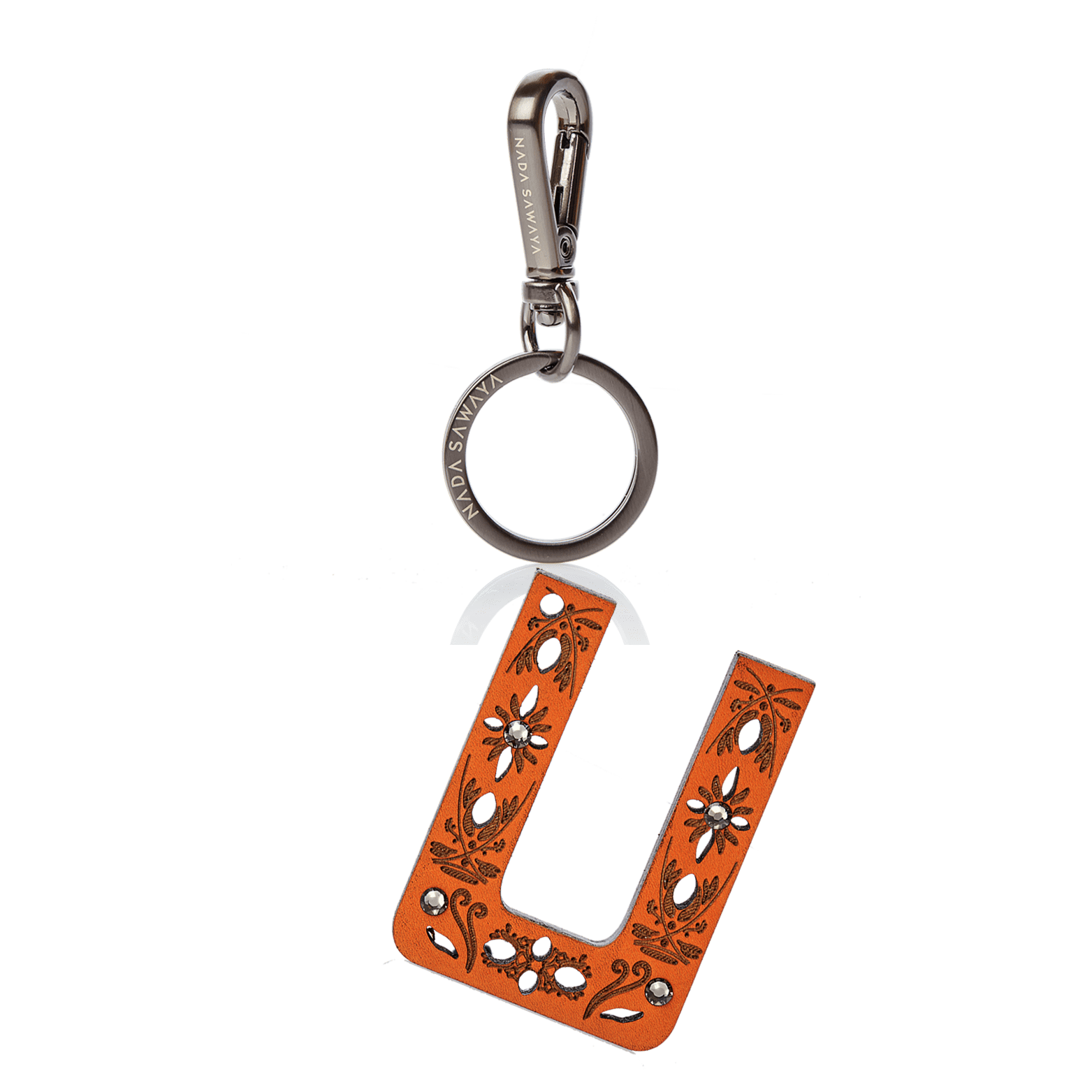 FL by NADA SAWAYA Bag Charm Large-U / Satin black nickel / Orange 1-Letter Laser Cut Leather Charm