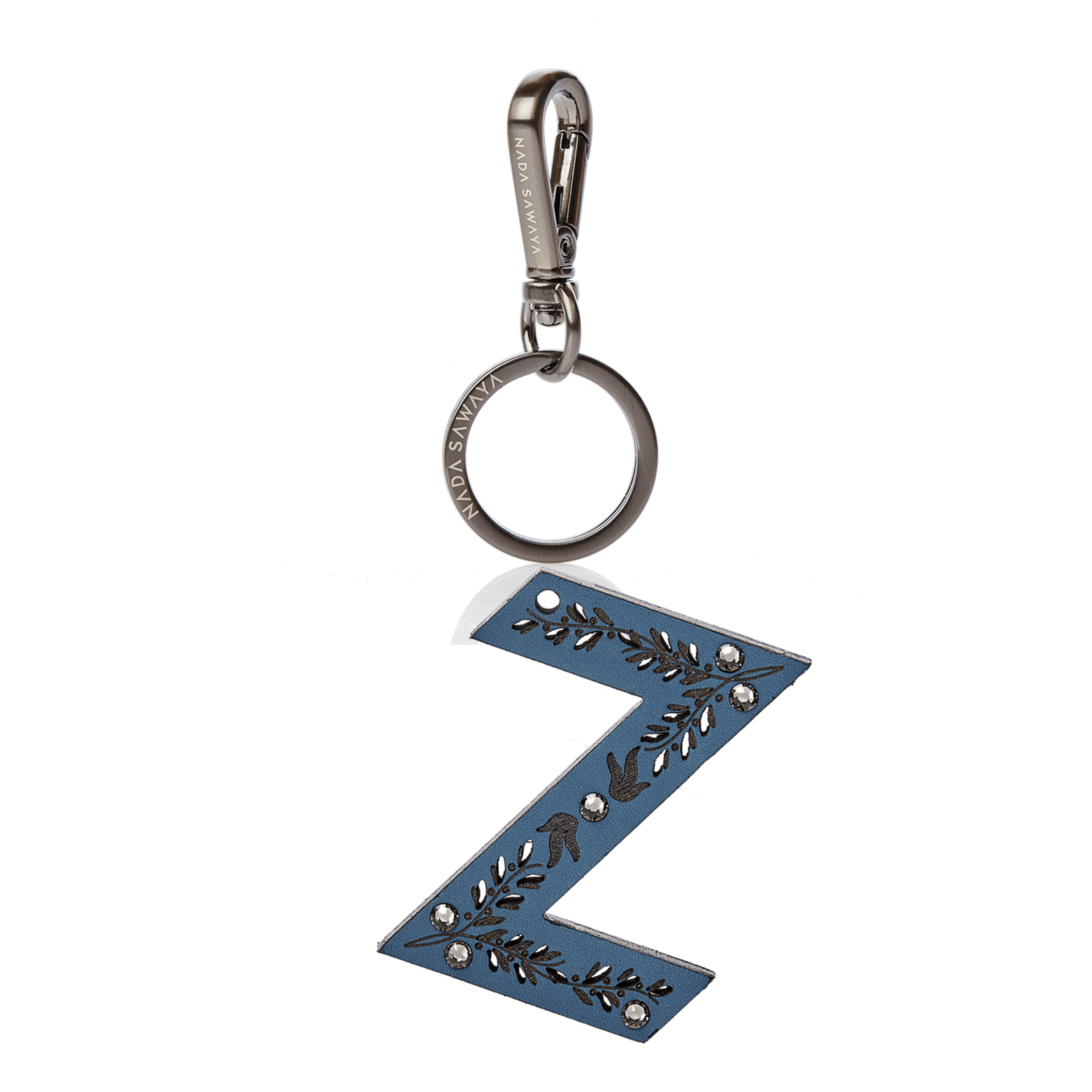 FL by NADA SAWAYA Bag Charm Large-Z / Satin black nickel / Blue Jeans 1-Letter Laser Cut Leather Charm
