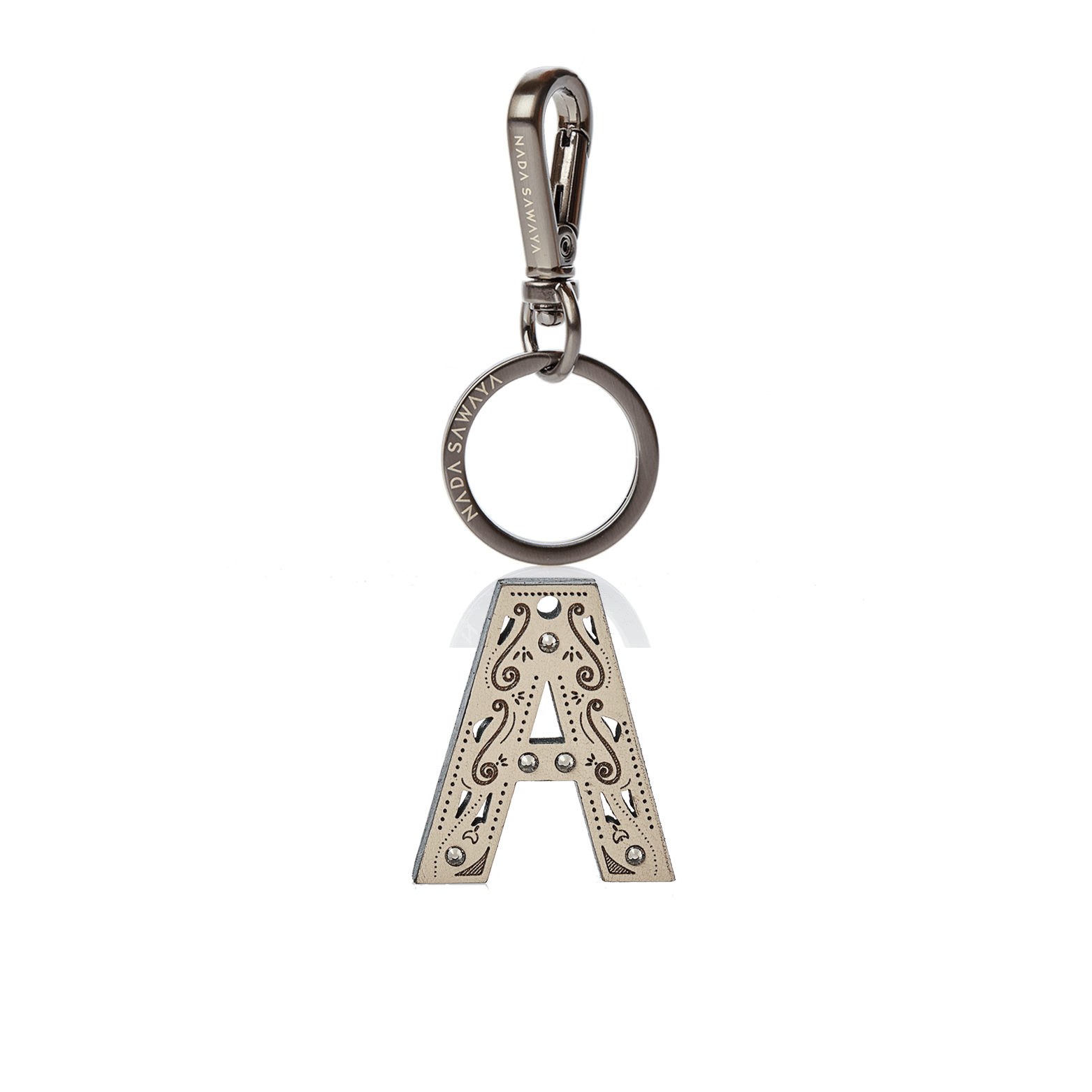 FL by NADA SAWAYA Bag Charm Small-a / Satin black nickel / Cream 1-Letter Small Laser Cut Leather Charm