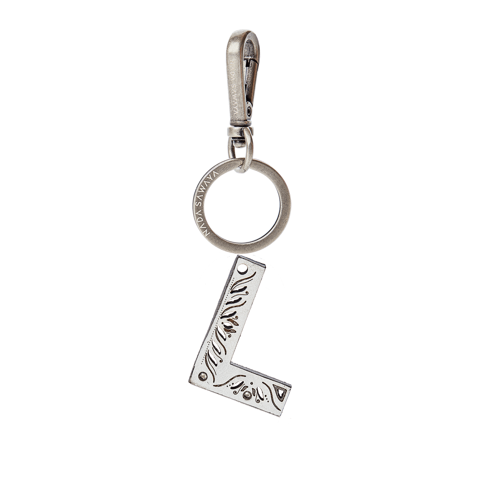 FL by NADA SAWAYA Bag Charm Small-l / Antic Silver / White 1-Letter Small Laser Cut Leather Charm