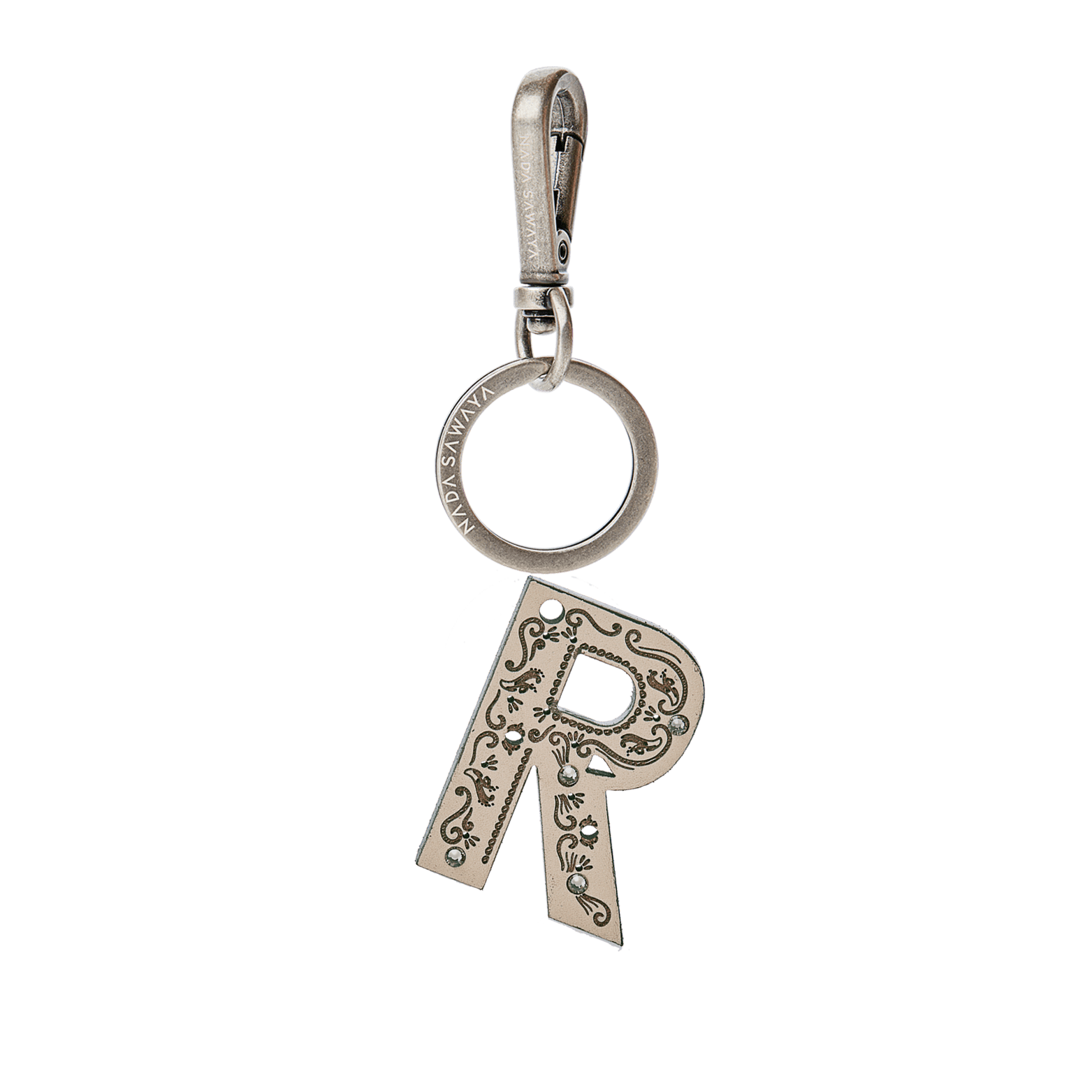 FL by NADA SAWAYA Bag Charm Small-r / Antic Silver / Beige 1-Letter Small Laser Cut Leather Charm