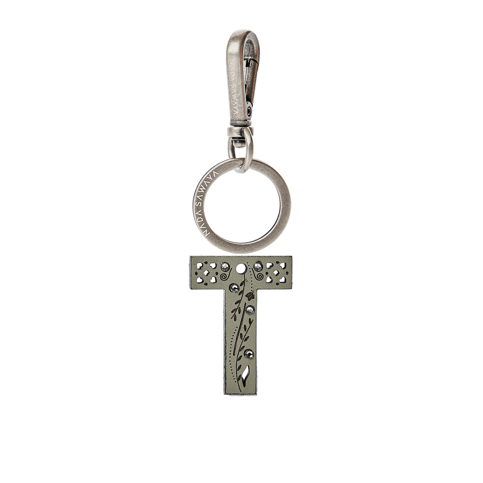 FL by NADA SAWAYA Bag Charm Small-t / Antic Silver / Grey 1-Letter Small Laser Cut Leather Charm