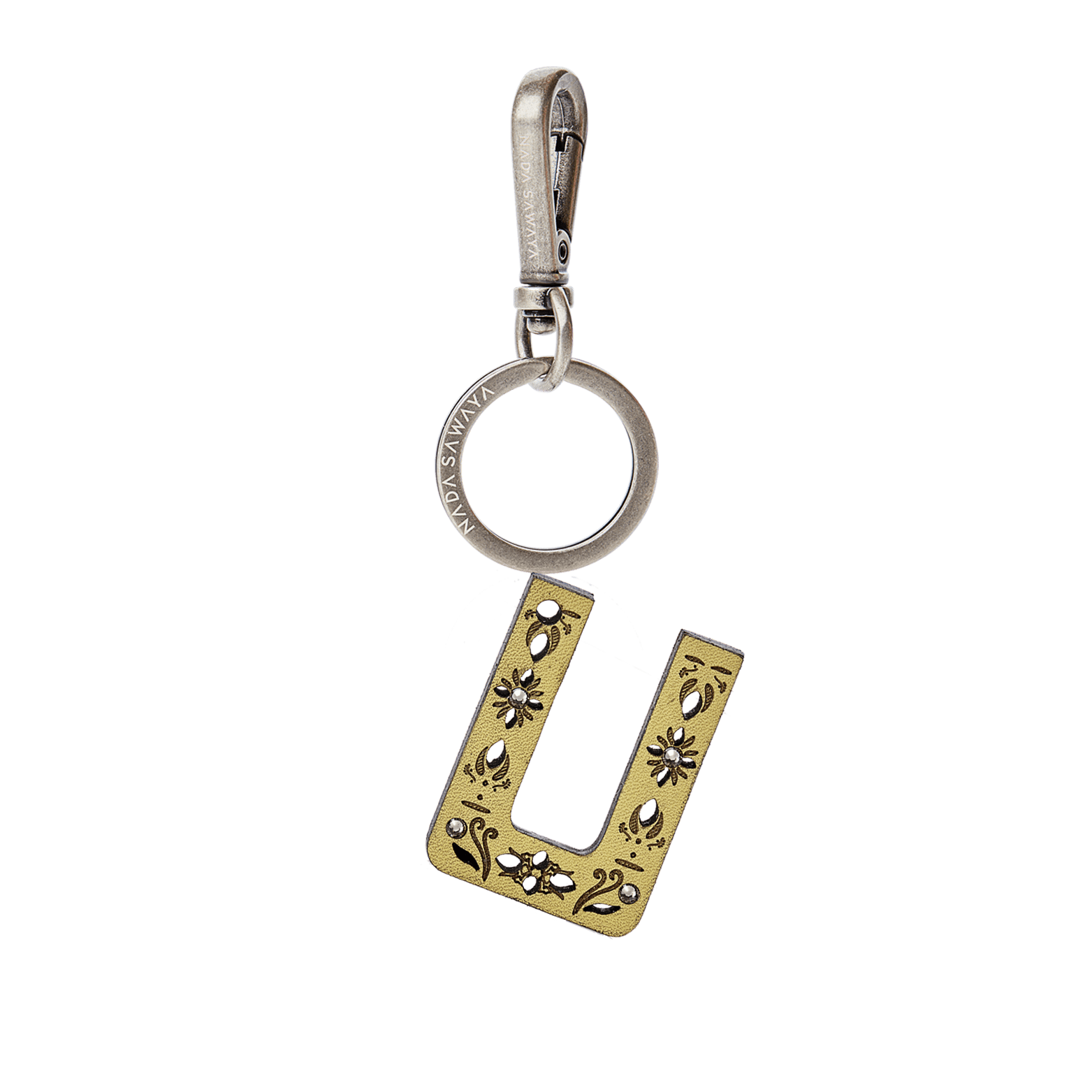 FL by NADA SAWAYA Bag Charm Small-u / Antic Silver / Yellow 1-Letter Small Laser Cut Leather Charm