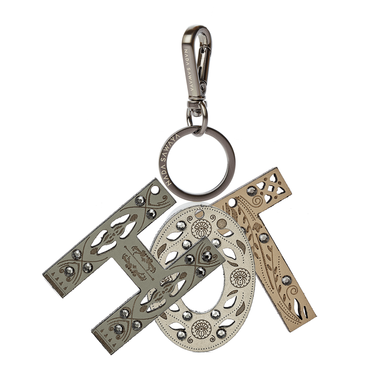 FL by NADA SAWAYA Bag Charm HOT / Satin black nickel / Multicolor 3-Letter Laser Cut Leather Charm