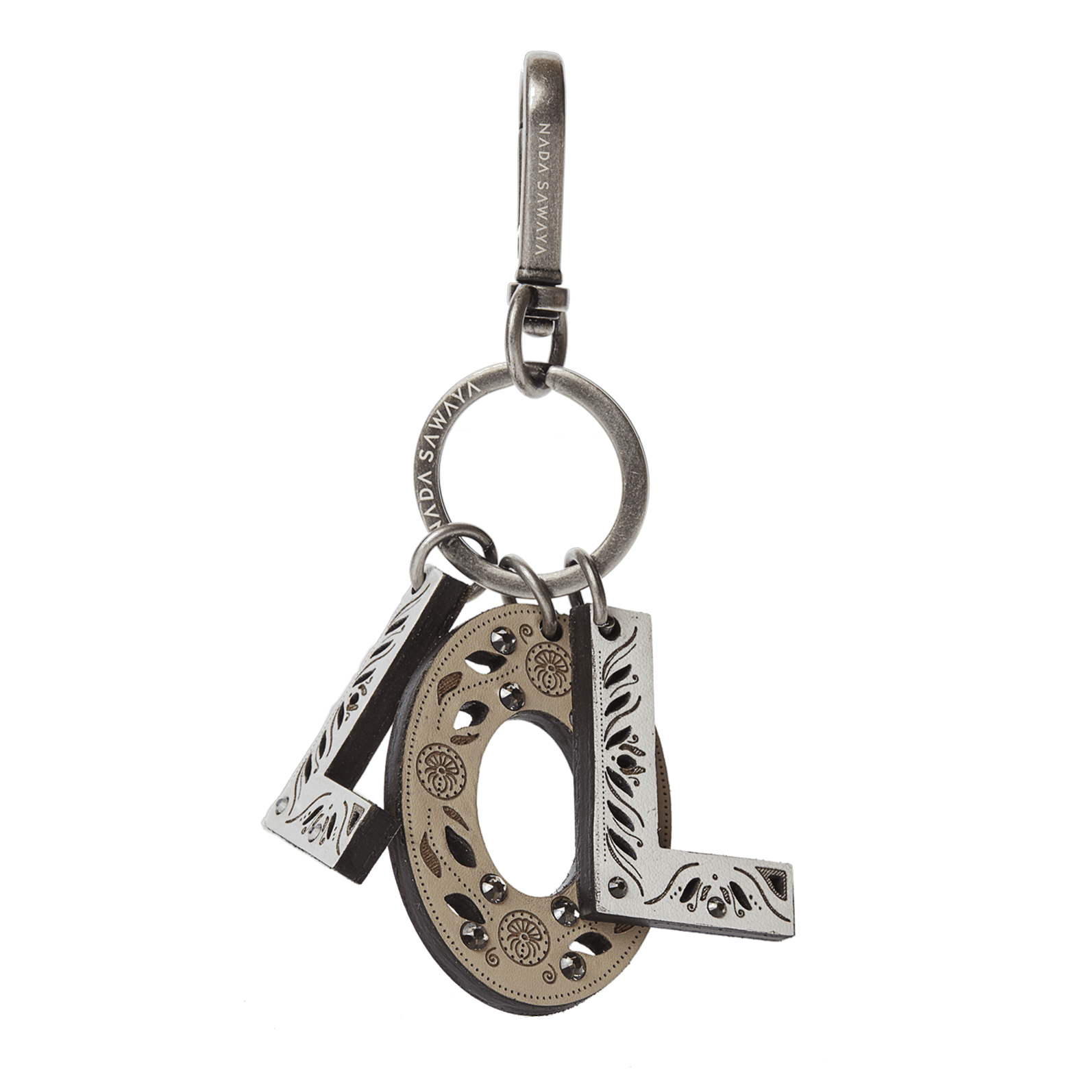 FL by NADA SAWAYA Bag Charm lOl / Antic Silver / Multicolor 3-Letter Laser Cut Leather Charm
