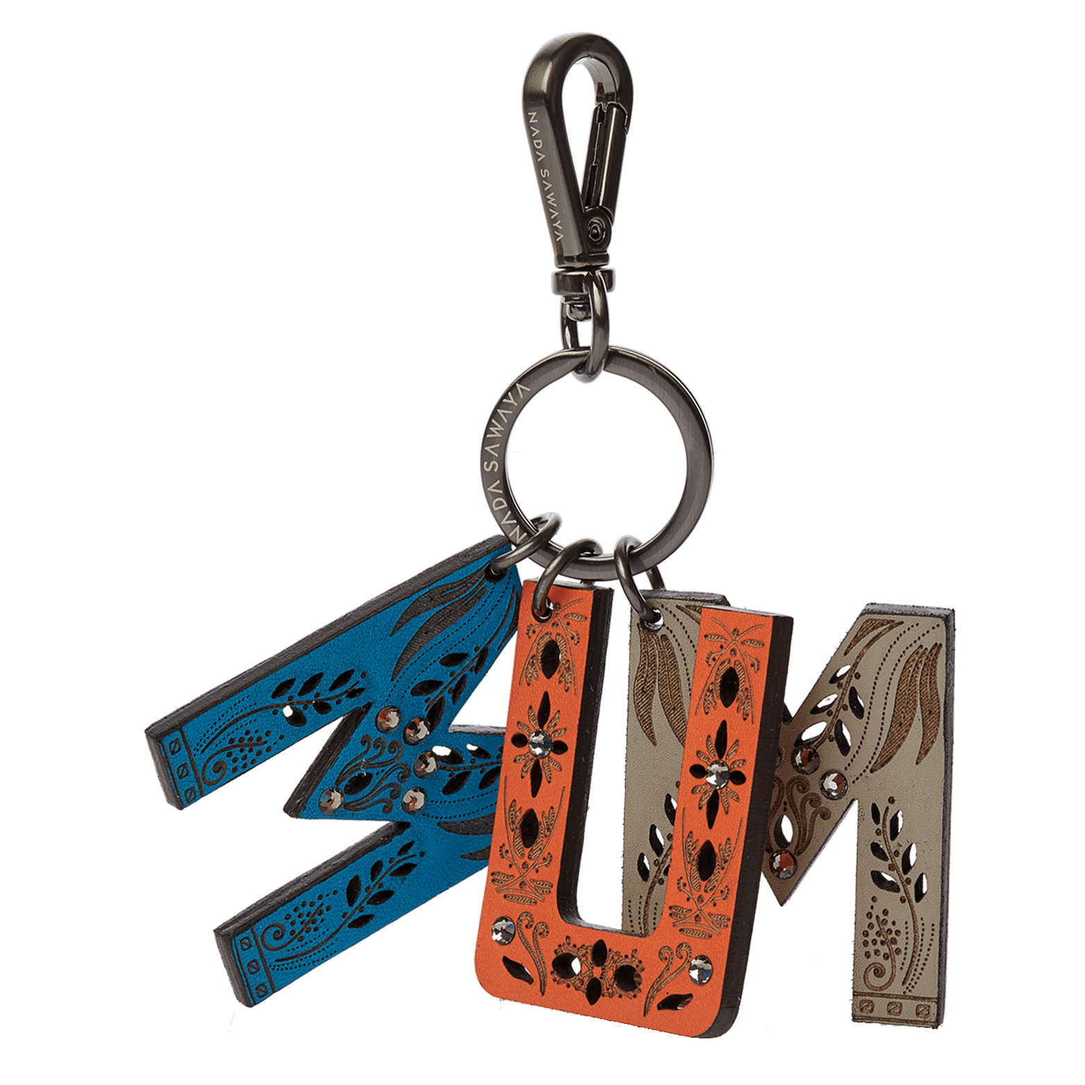 FL by NADA SAWAYA Bag Charm MUM / Satin black nickel / Multicolor 3-Letter Laser Cut Leather Charm