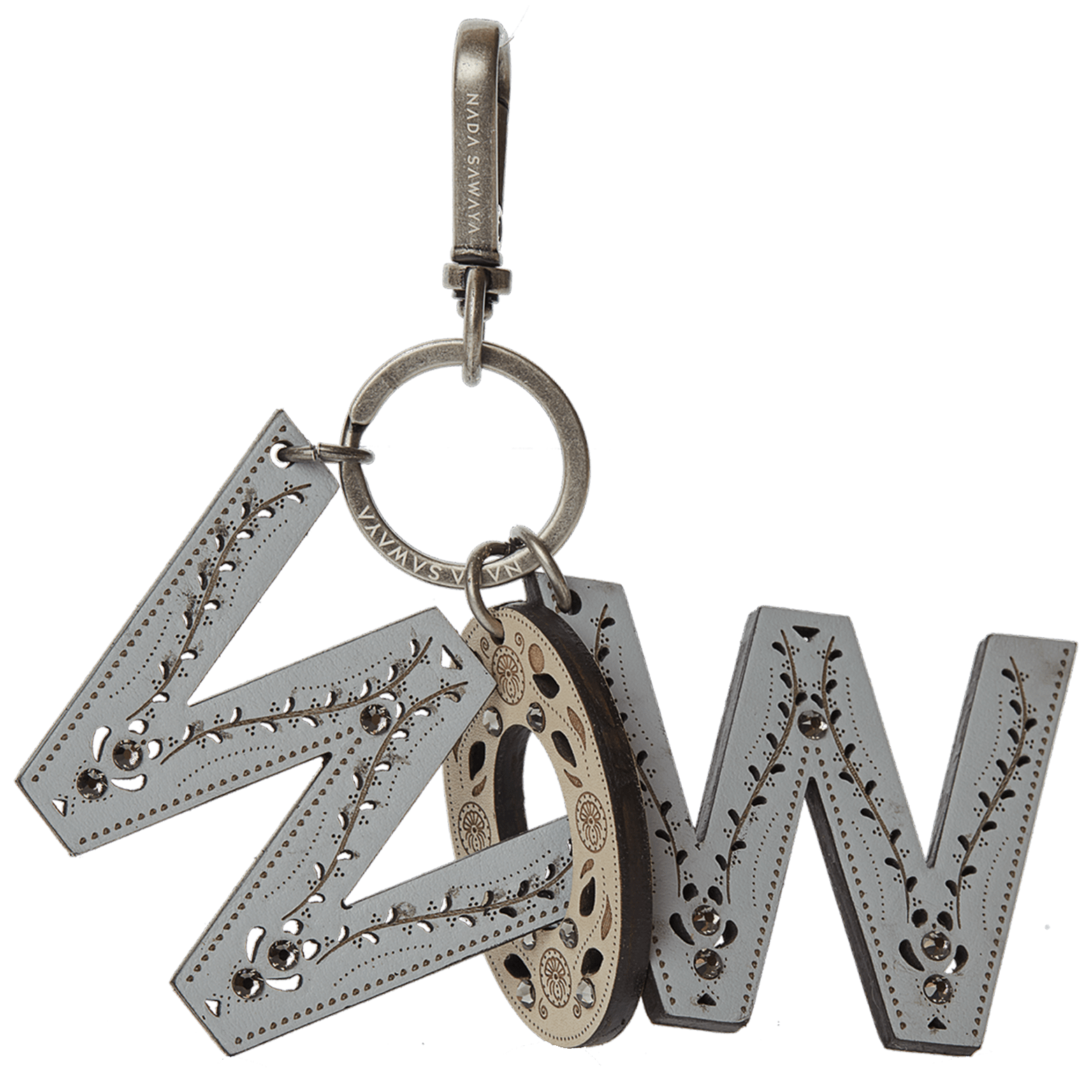 FL by NADA SAWAYA Bag Charm WOW / Antic Silver / Multicolor 3-Letter Laser Cut Leather Charm