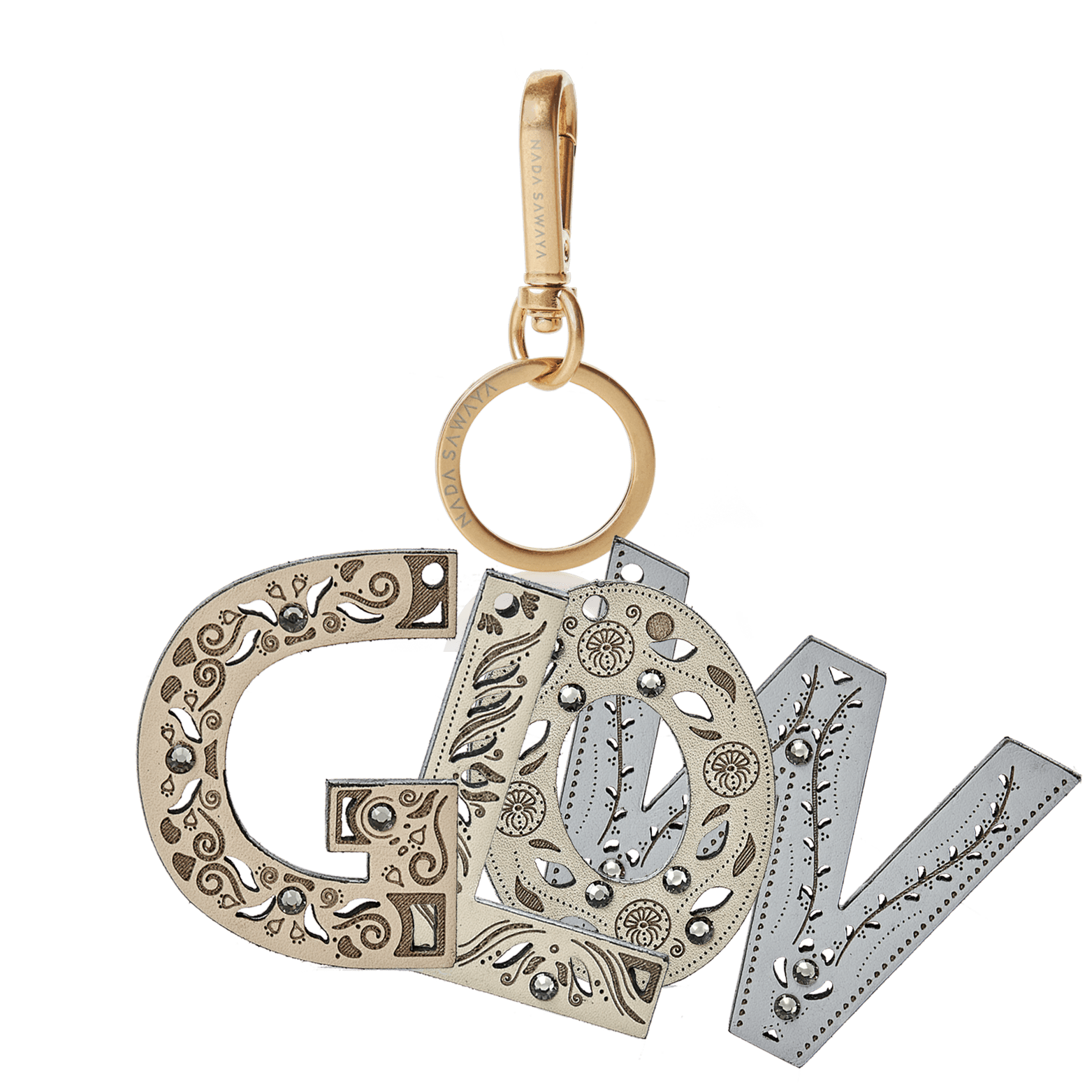 FL by NADA SAWAYA Bag Charm GLOW / Brass Gold / Multicolor 4-Letter Laser Cut Leather Charm
