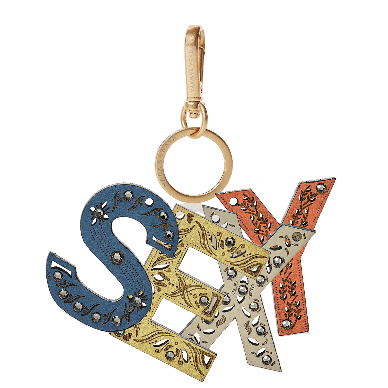 FL by NADA SAWAYA Bag Charm sExY / Brass Gold / Multicolor 4-Letter Laser Cut Leather Charm