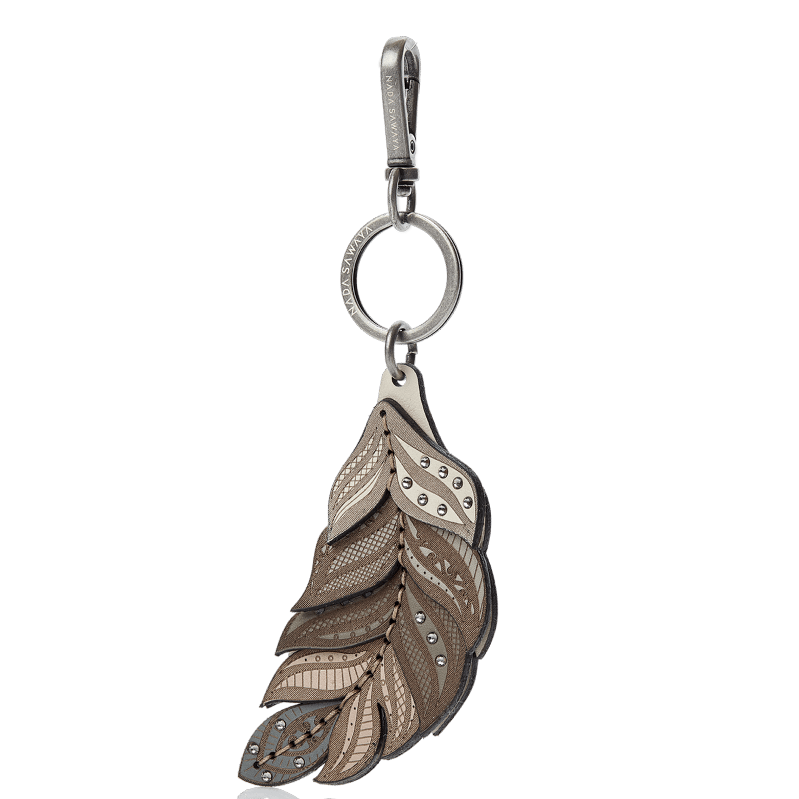 FL by NADA SAWAYA Bag Charm Neutral-tone / Satin black nickel Feather Laser Cut Leather Charm