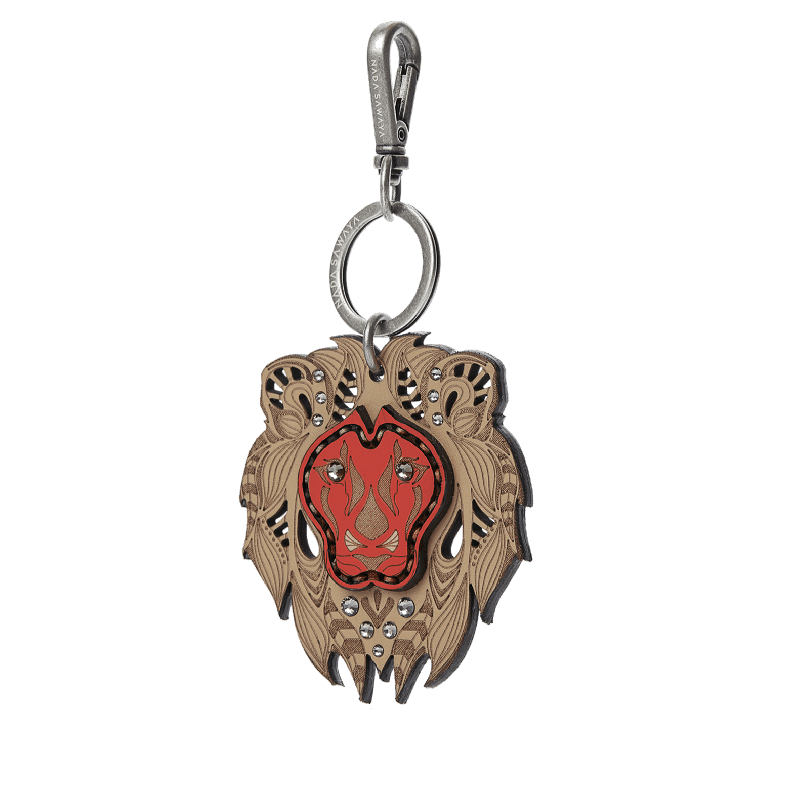 FL by NADA SAWAYA Bag Charm Tan / Red Lion Laser Cut Leather Charm
