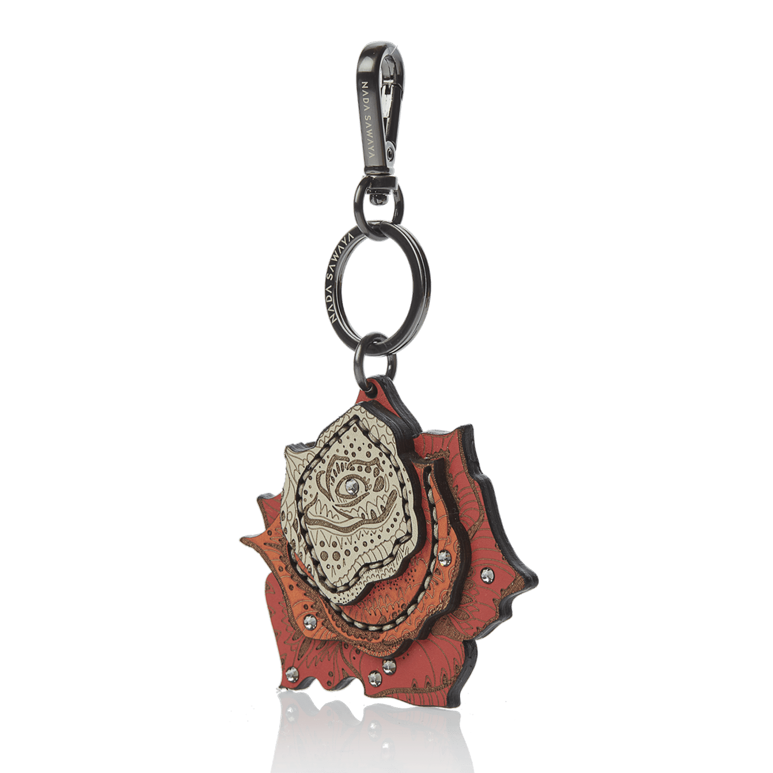 FL by NADA SAWAYA Bag Charm Red / Gold Rose Laser Cut Leather Charm