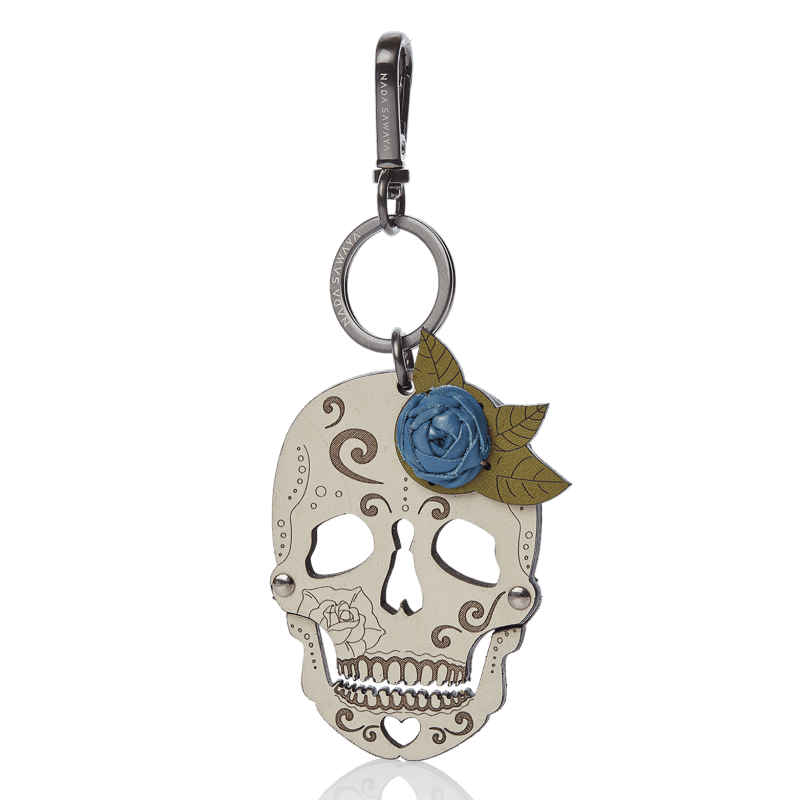 FL by NADA SAWAYA Bag Charm Blue Jeans Skull Laser Cut Leather Charm
