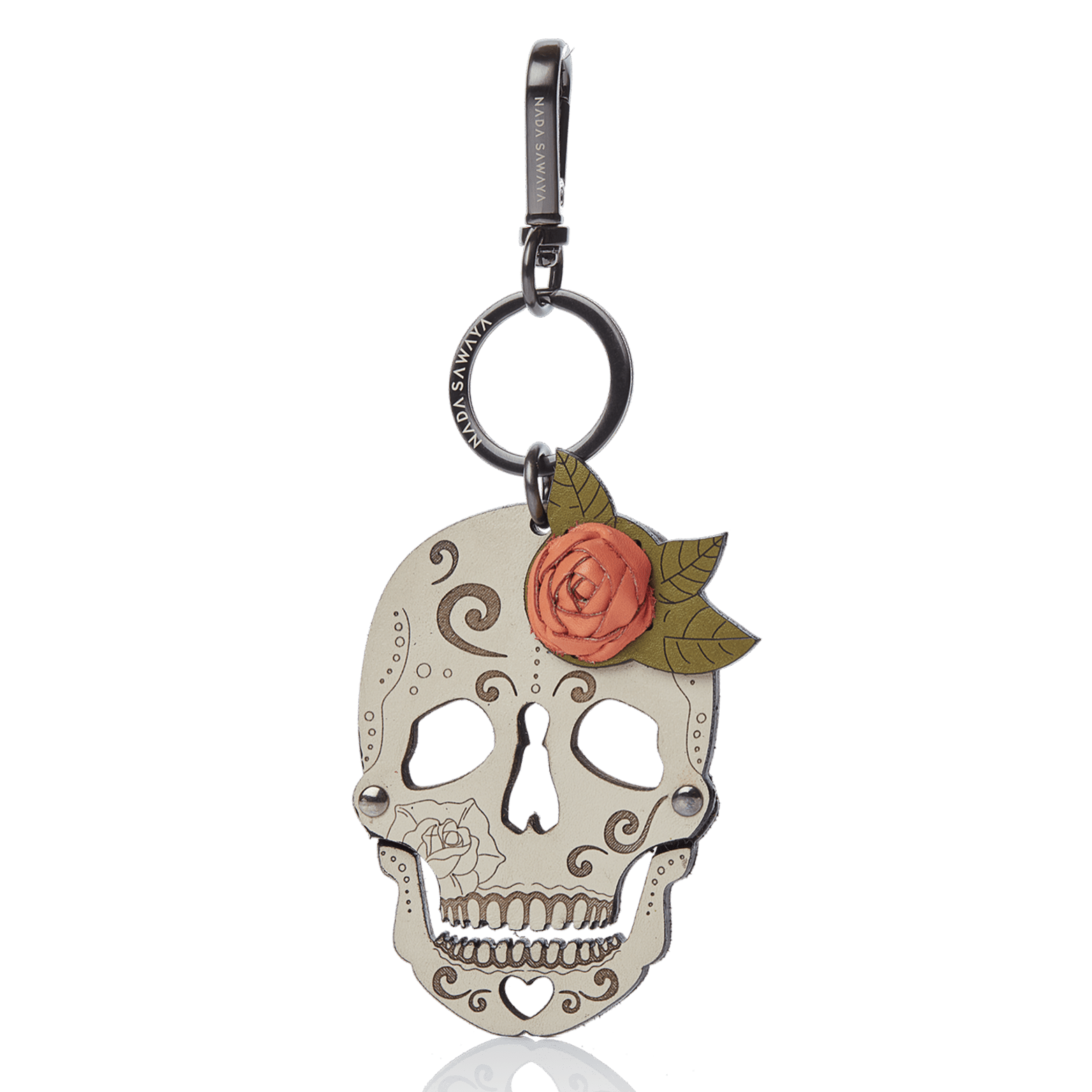 FL by NADA SAWAYA Bag Charm Orange Skull Laser Cut Leather Charm
