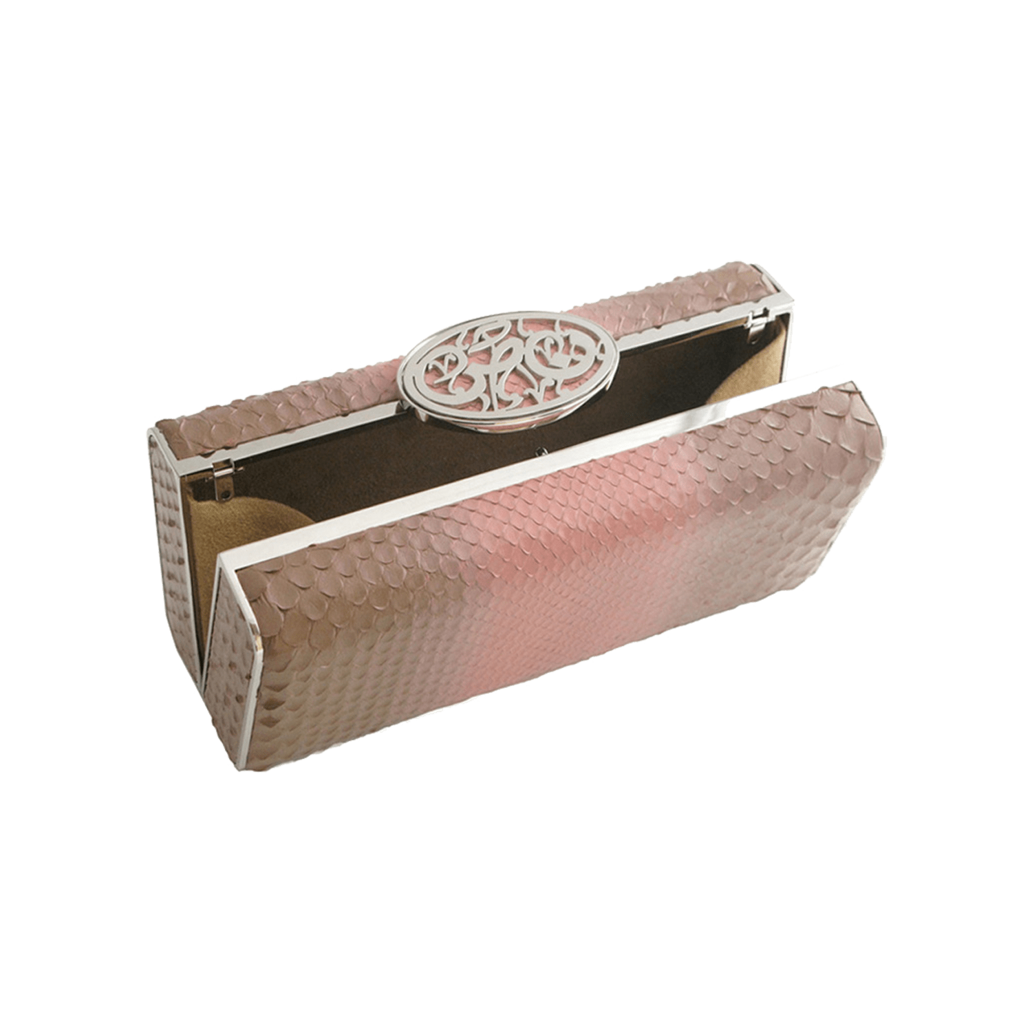FL by NADA SAWAYA Minaudiere Brown and Beige / Palladium Ali - Python Minaudiere