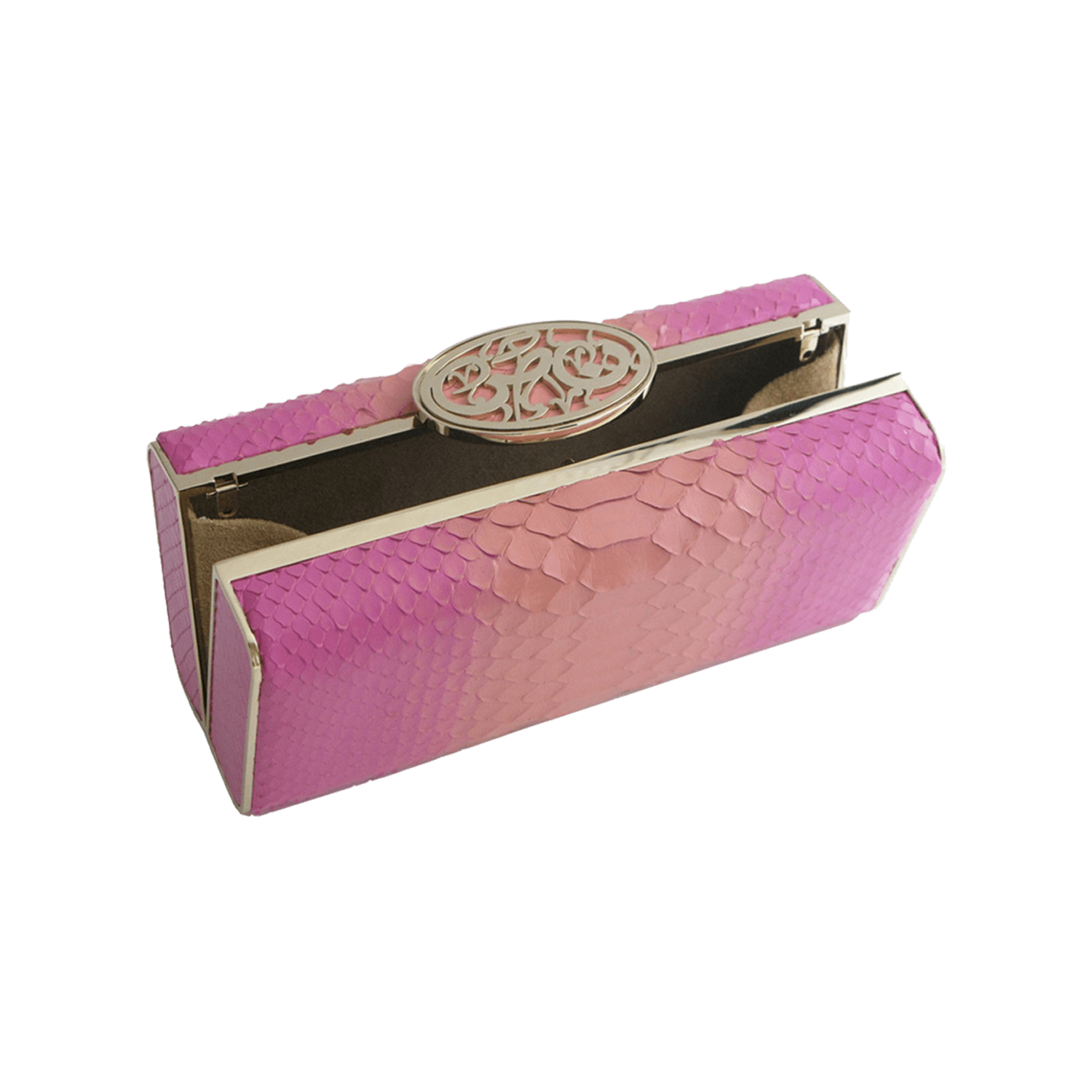 FL by NADA SAWAYA Minaudiere Fushia and Orange / Light gold Ali - Python Minaudiere