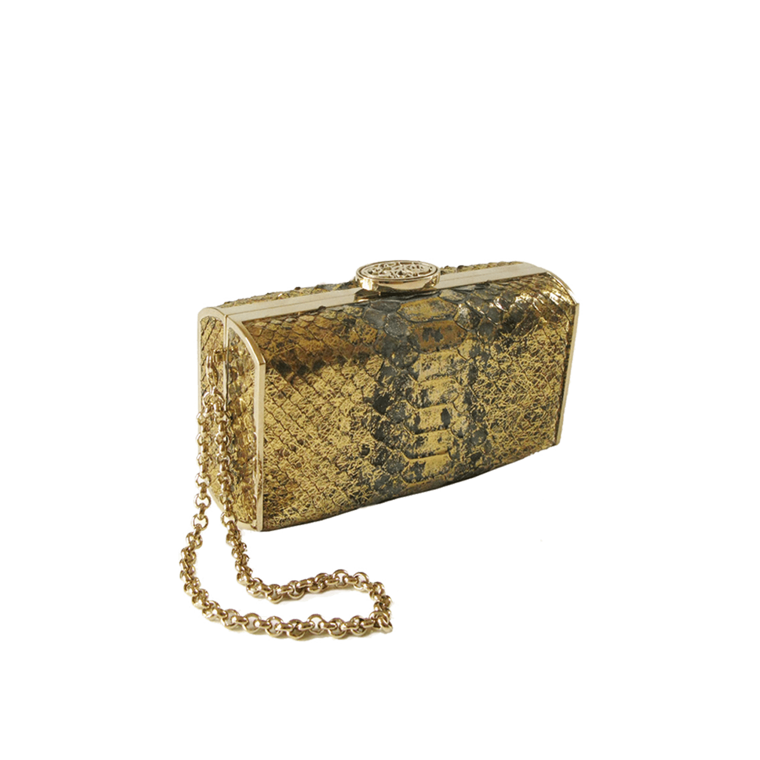 FL by NADA SAWAYA Minaudiere Gold / Light gold / Hand-painted Andrea - Mini Python Minaudiere