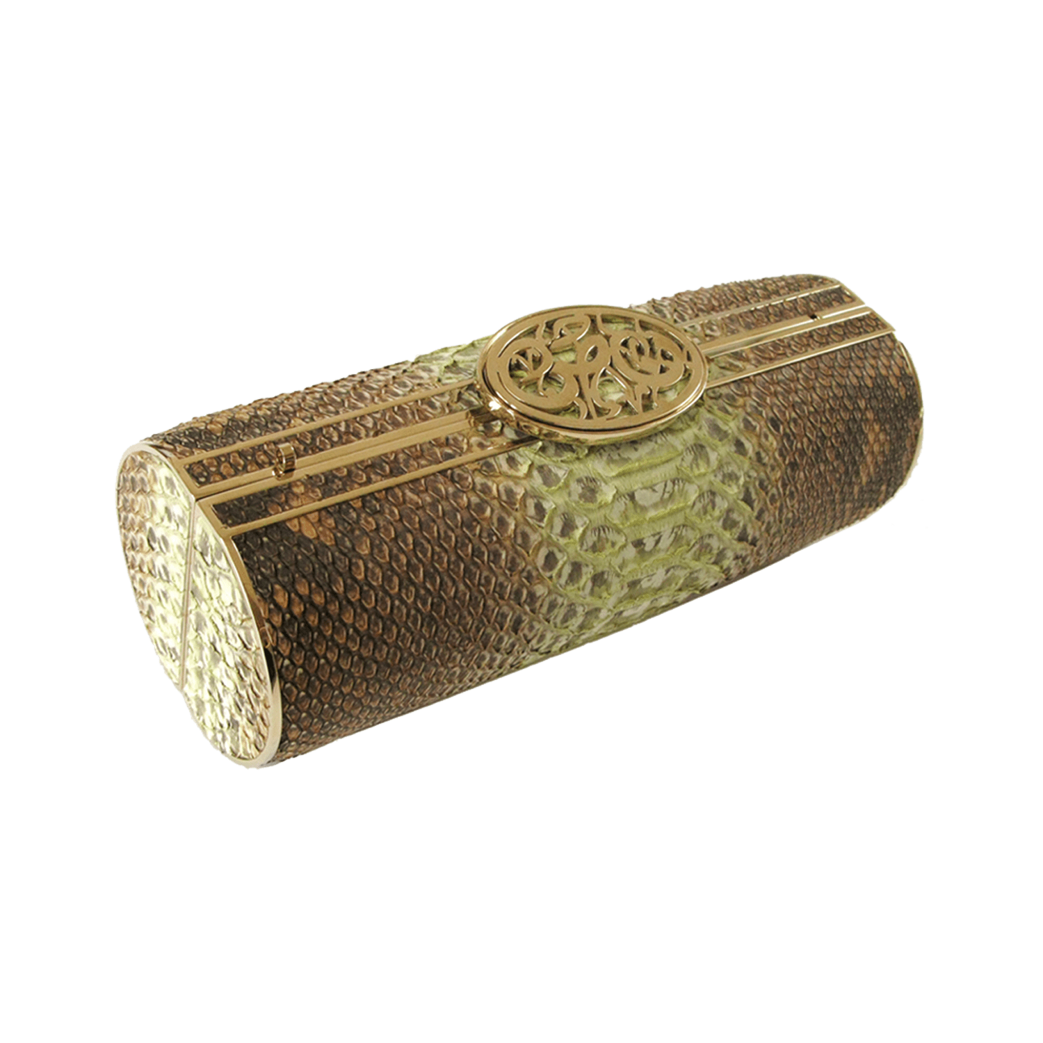 FL by NADA SAWAYA Minaudiere Beige and lime / Light gold Maria - Python Minaudiere