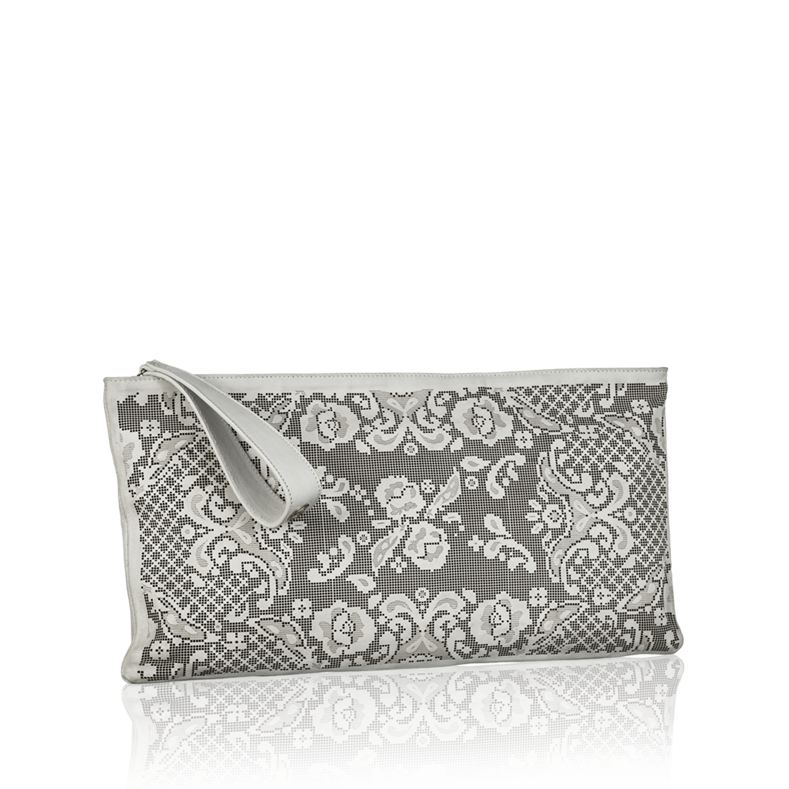 FL by NADA SAWAYA Pochette Off White Gigi - Laser Cut Leather Pochette - Lace Pattern