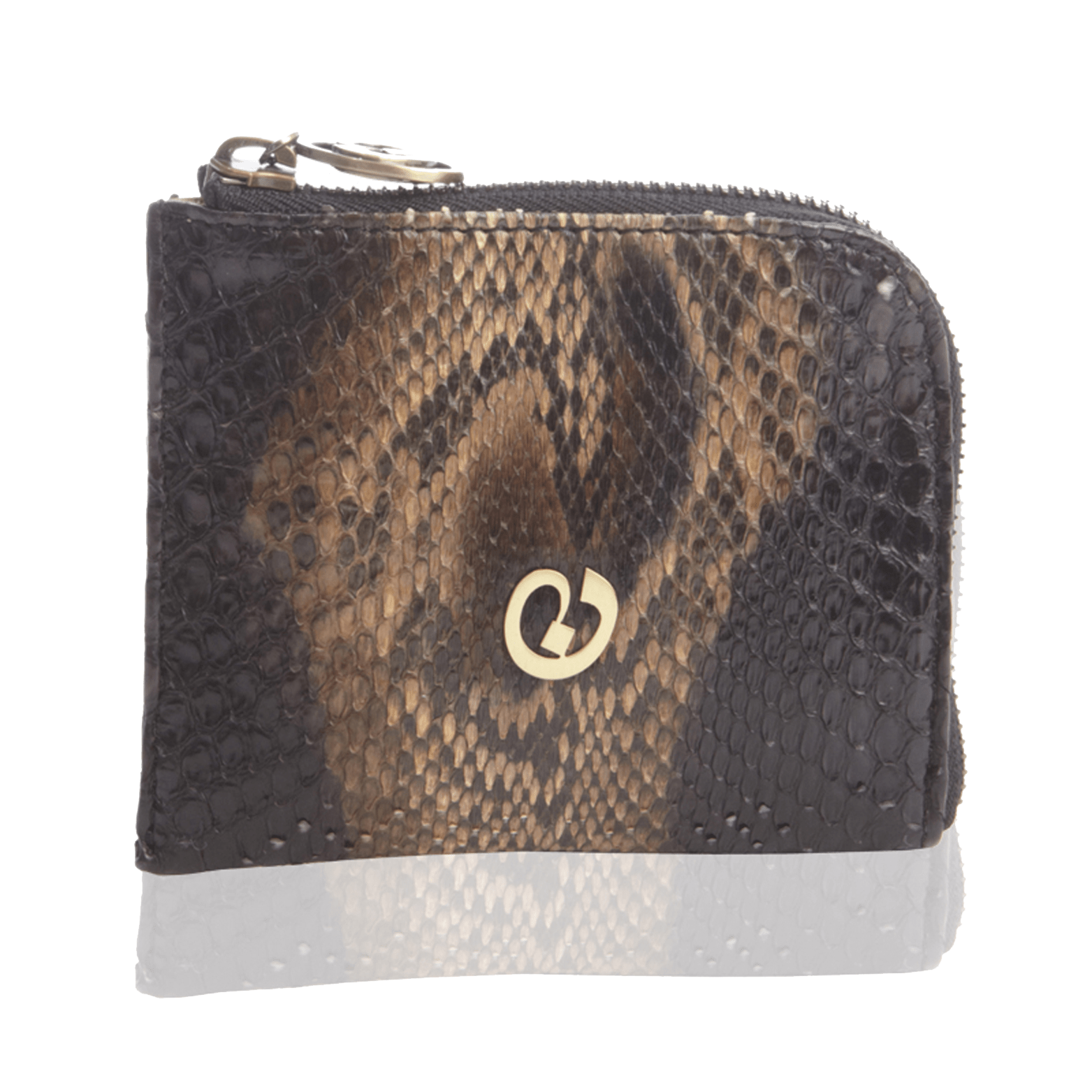 FL by NADA SAWAYA Wallet Black Small Square Zip-Around Python Wallet