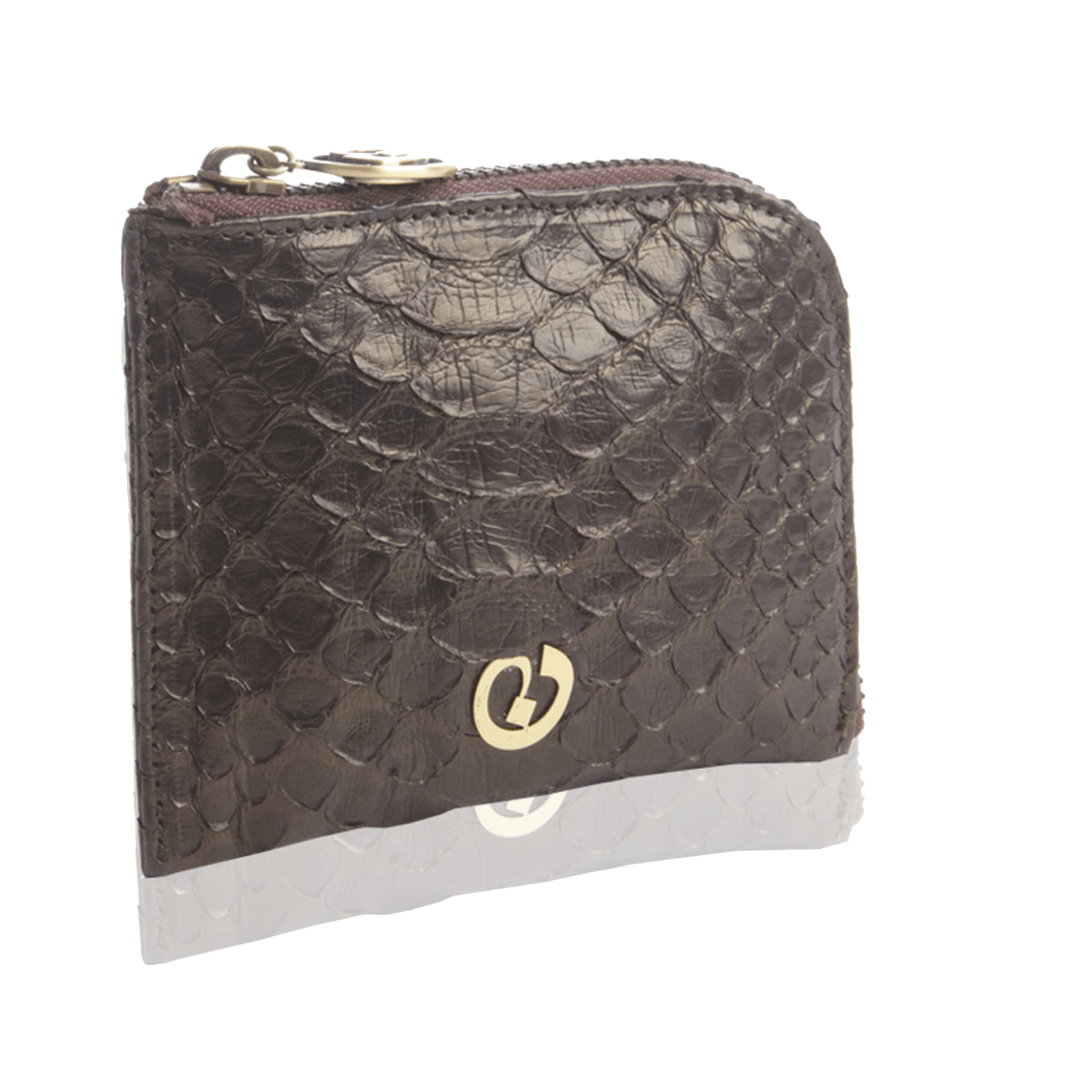FL by NADA SAWAYA Wallet Black Small Square Zip-Around Python Wallet