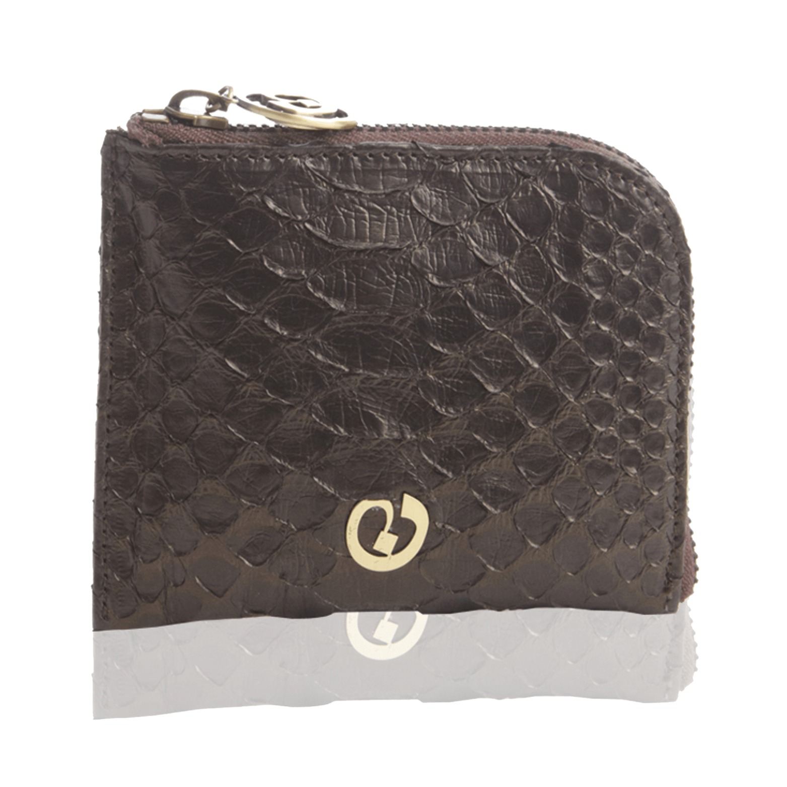 FL by NADA SAWAYA Wallet Black Small Square Zip-Around Python Wallet