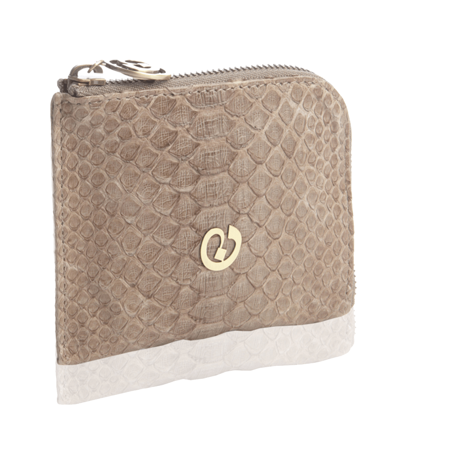 FL by NADA SAWAYA Wallet Light Taupe / Antic Brass Small Square Zip-Around Python Wallet