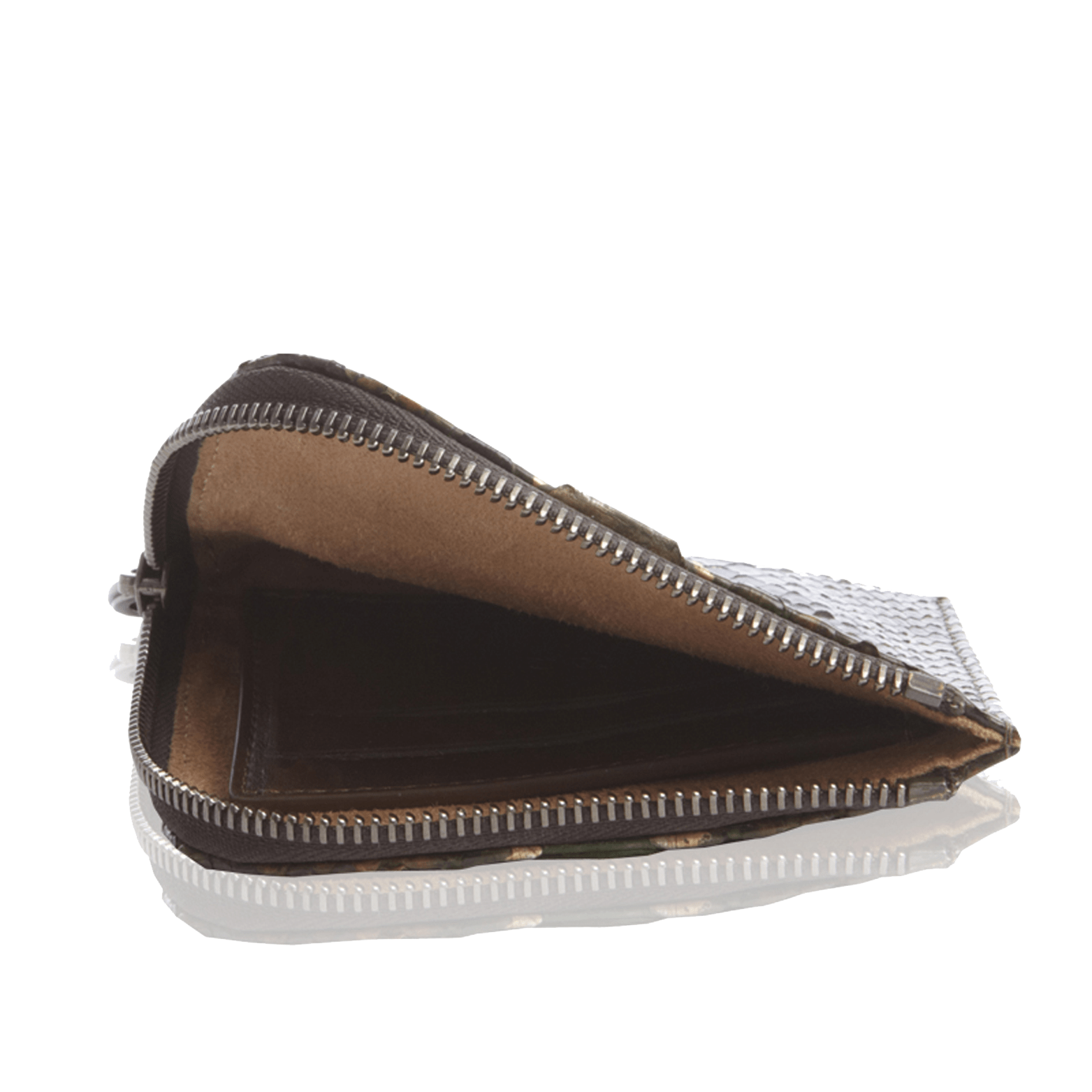 FL by NADA SAWAYA Wallet Olive Brown Small Square Zip-Around Python Wallet