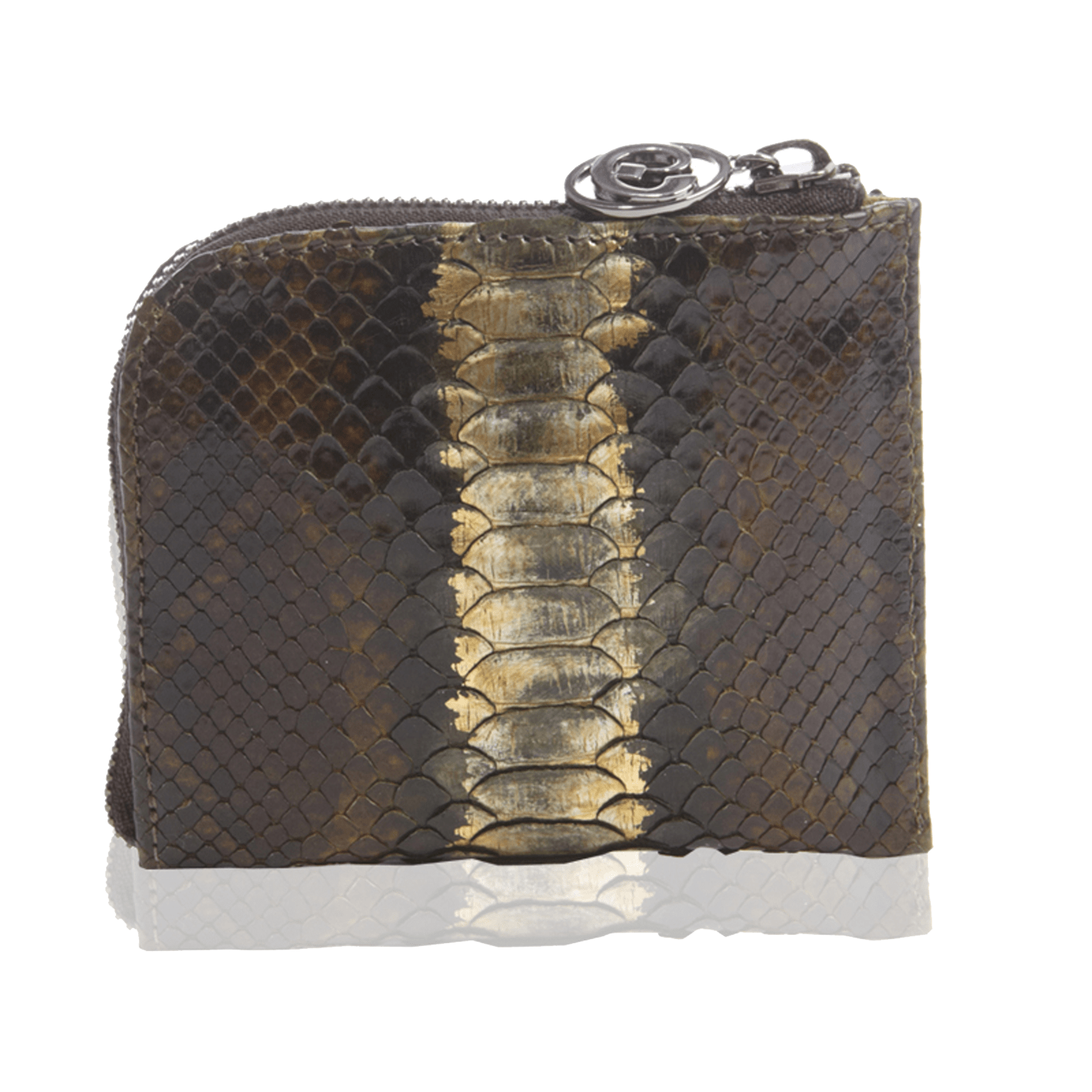 FL by NADA SAWAYA Wallet Olive Brown Small Square Zip-Around Python Wallet