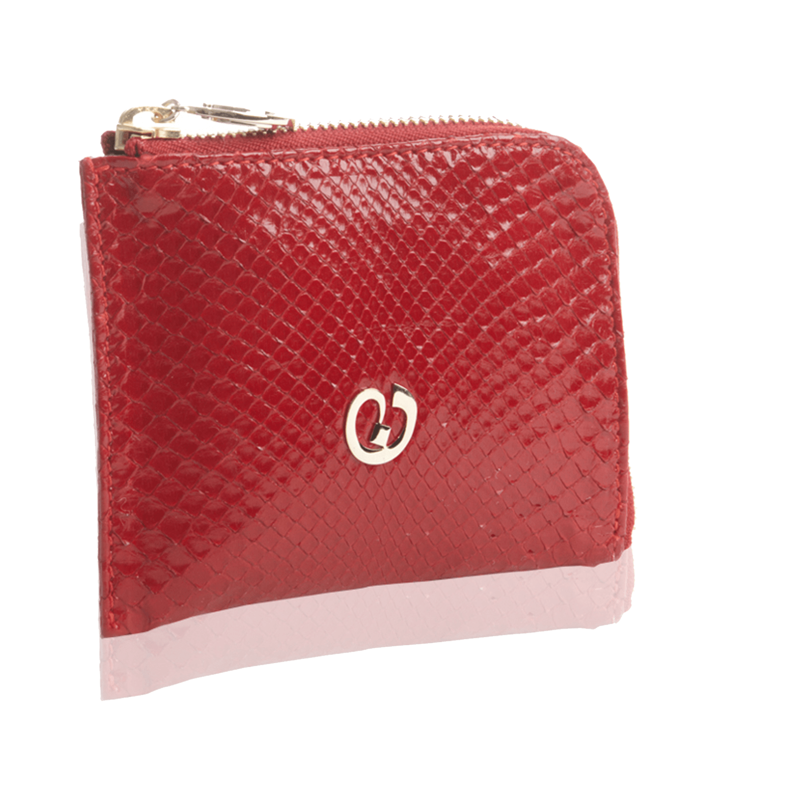 FL by NADA SAWAYA Wallet Red / Light gold Small Square Zip-Around Python Wallet